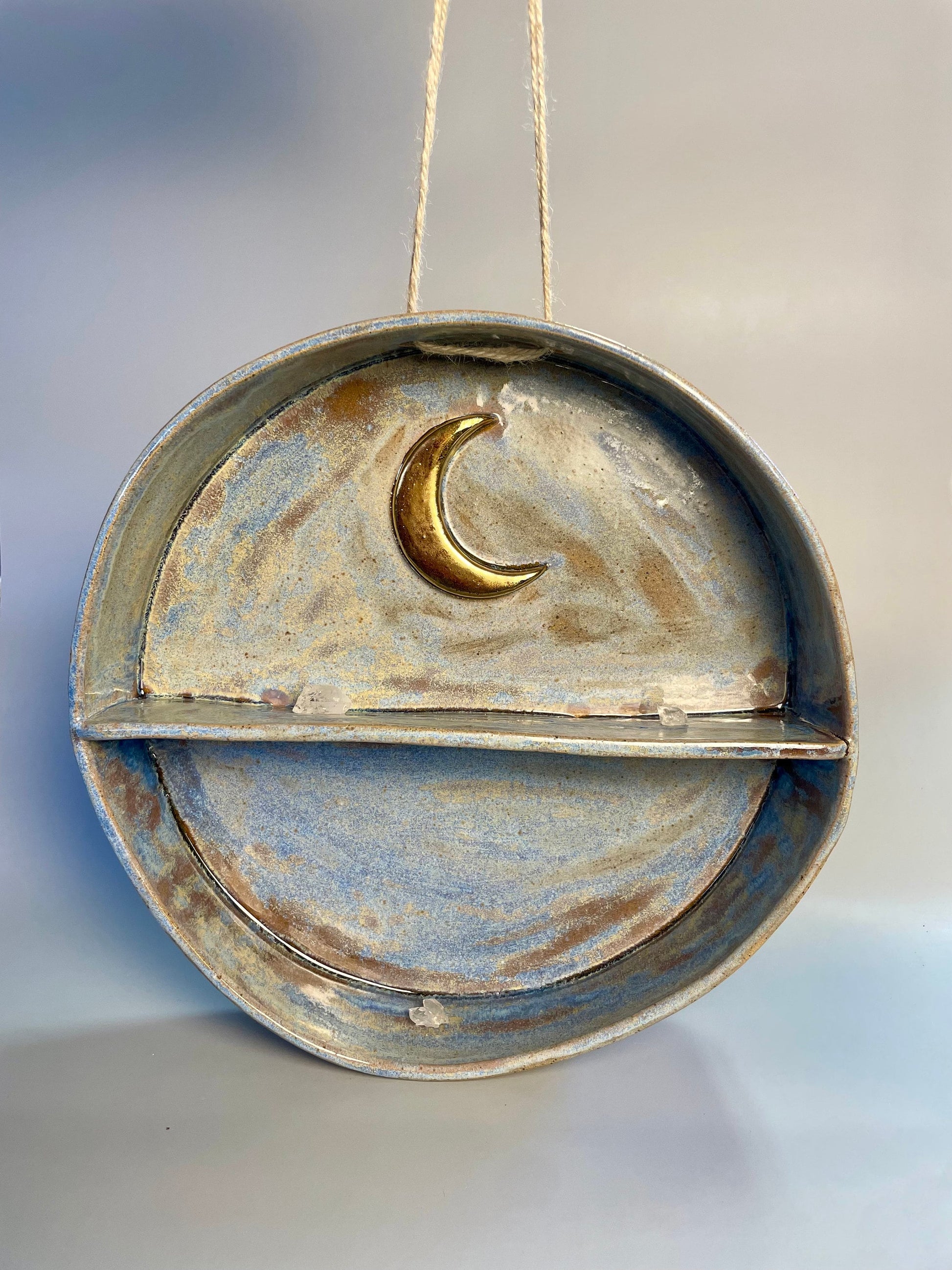 Round ceramic hanging gold crescent moon shelf