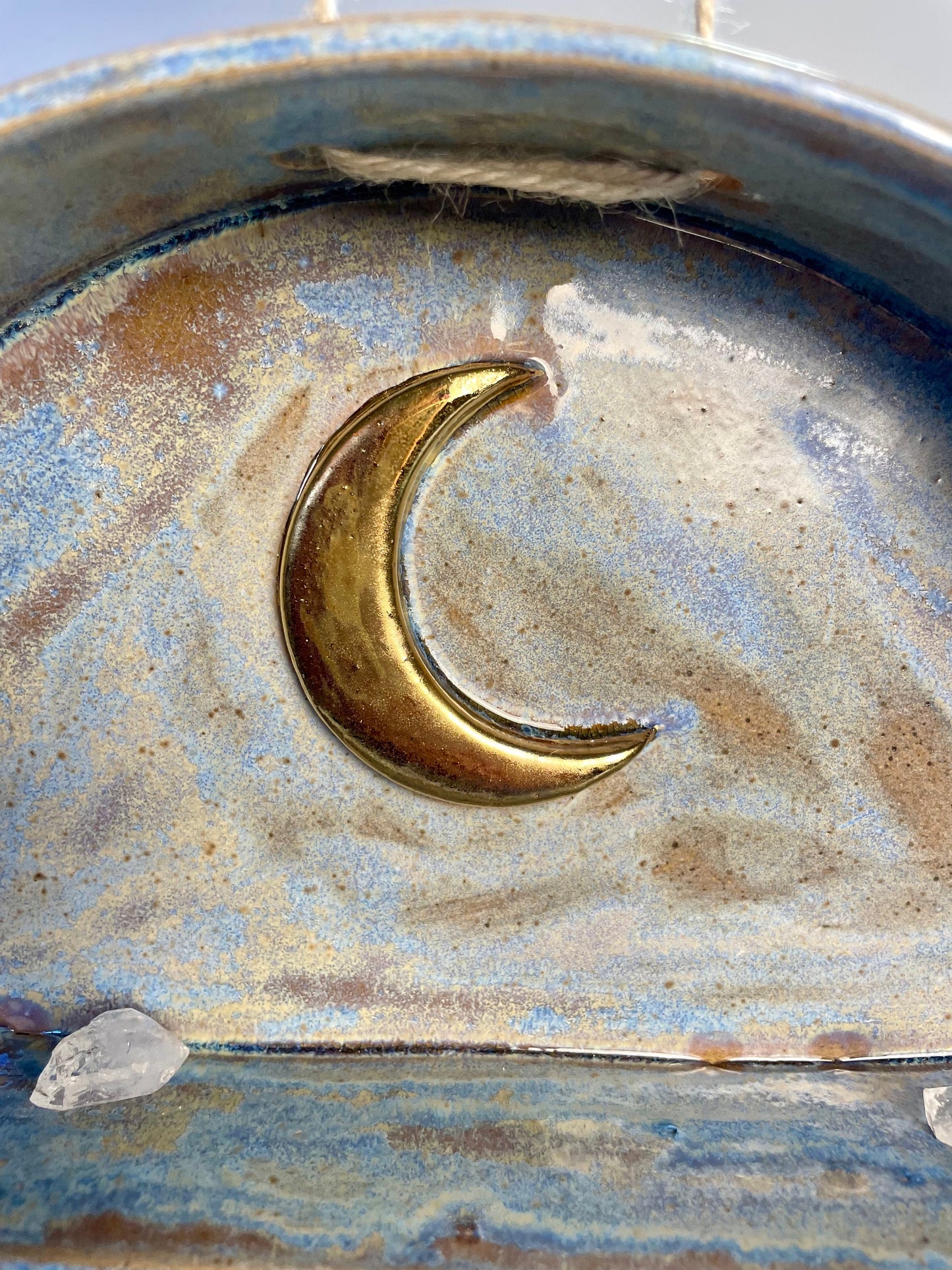 Round ceramic hanging gold crescent moon shelf