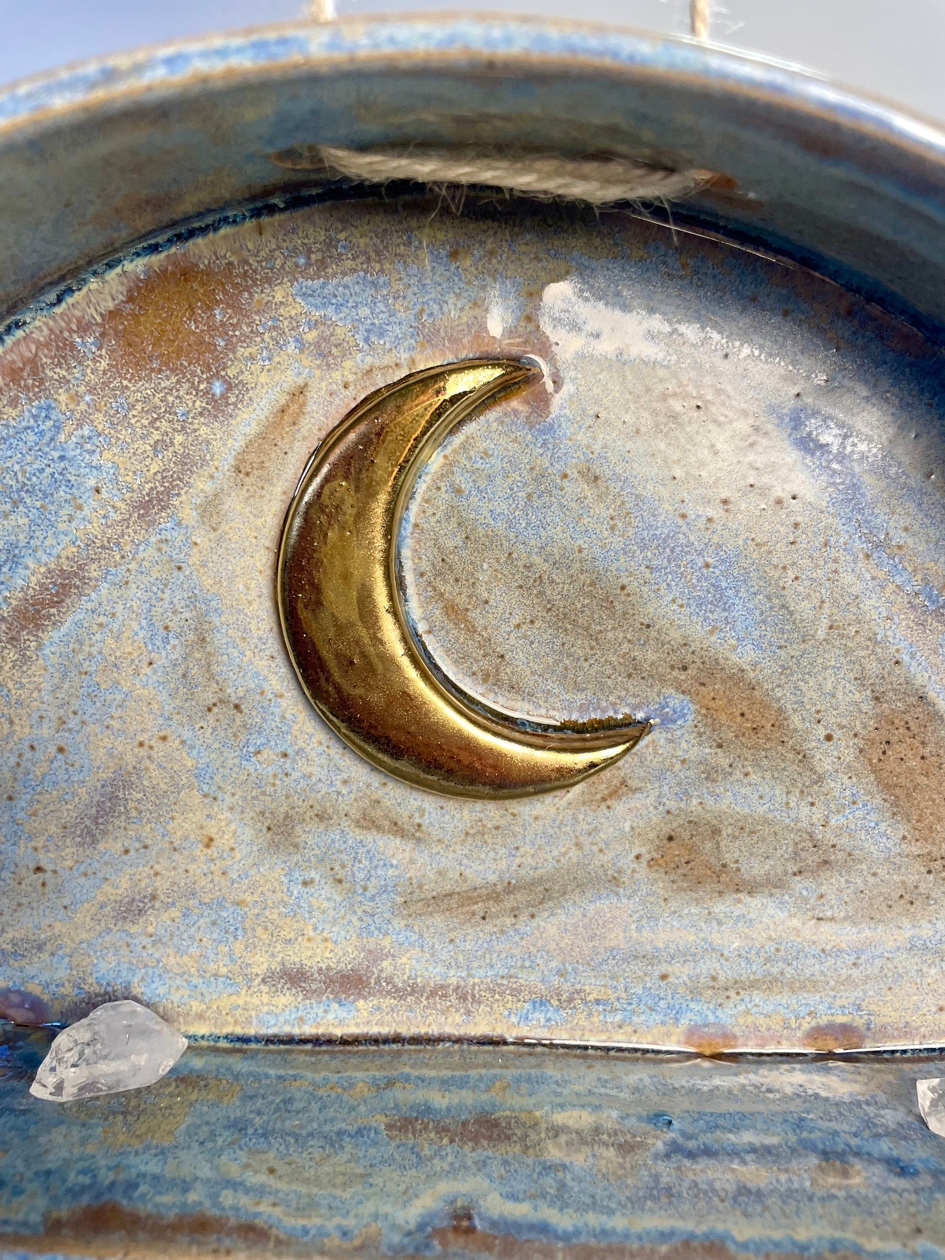 Round ceramic hanging gold crescent moon shelf
