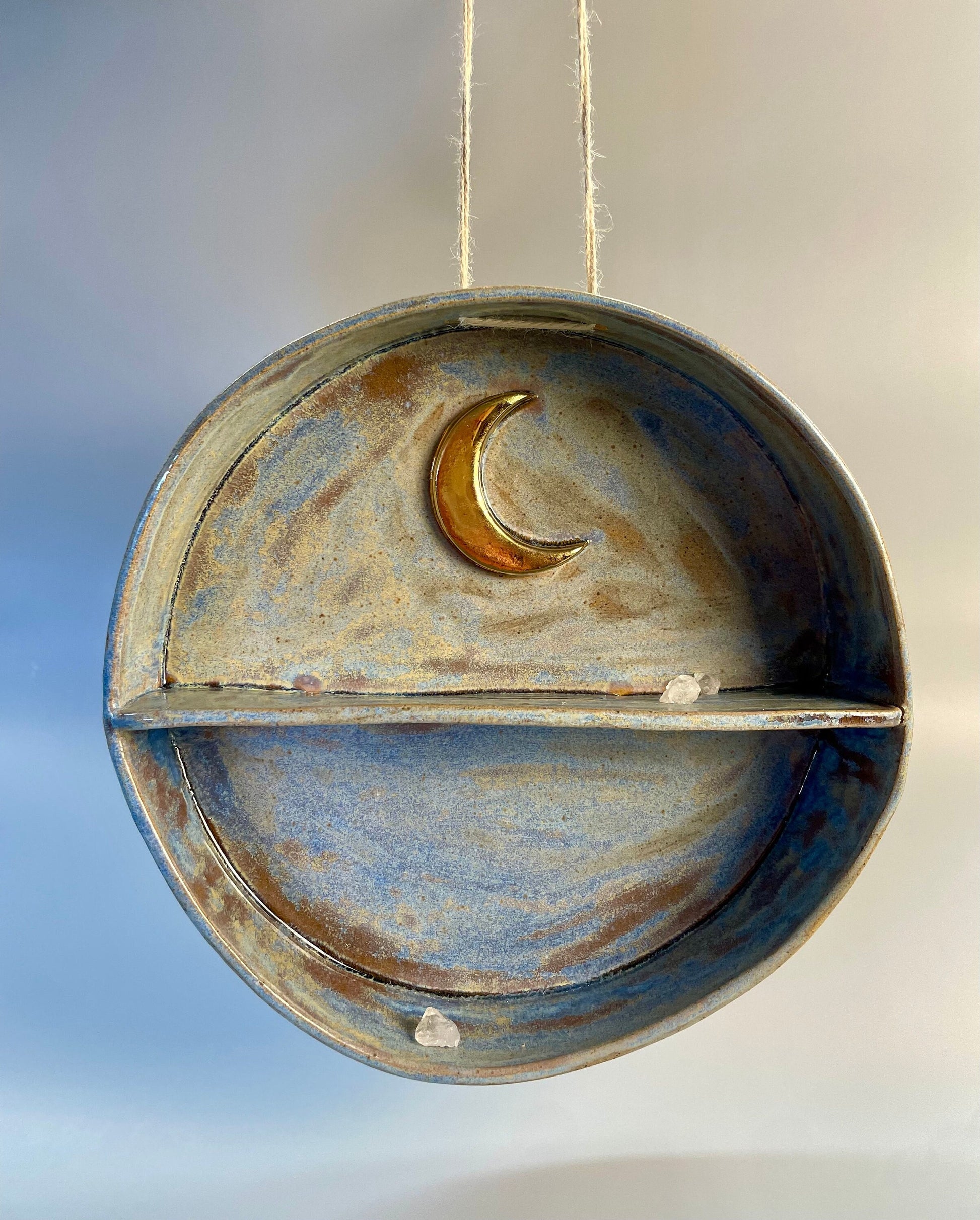 Round ceramic hanging gold crescent moon shelf
