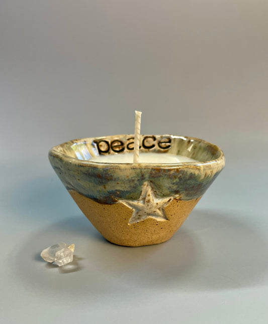 Handmade ceramic PEACE candles with star
