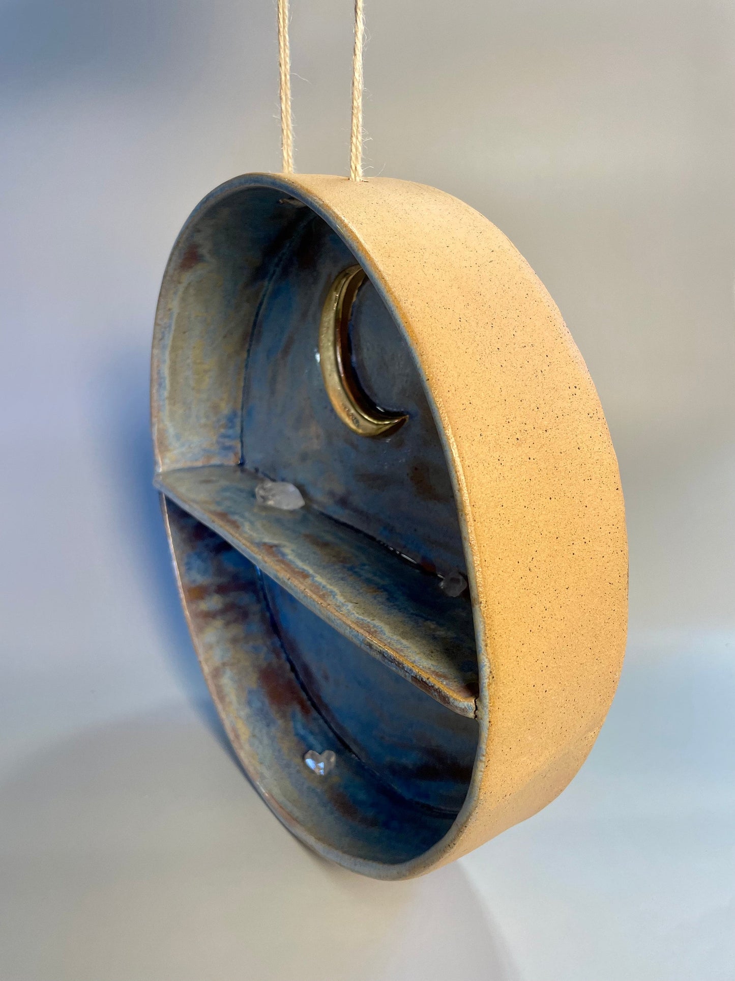 Round ceramic hanging gold crescent moon shelf