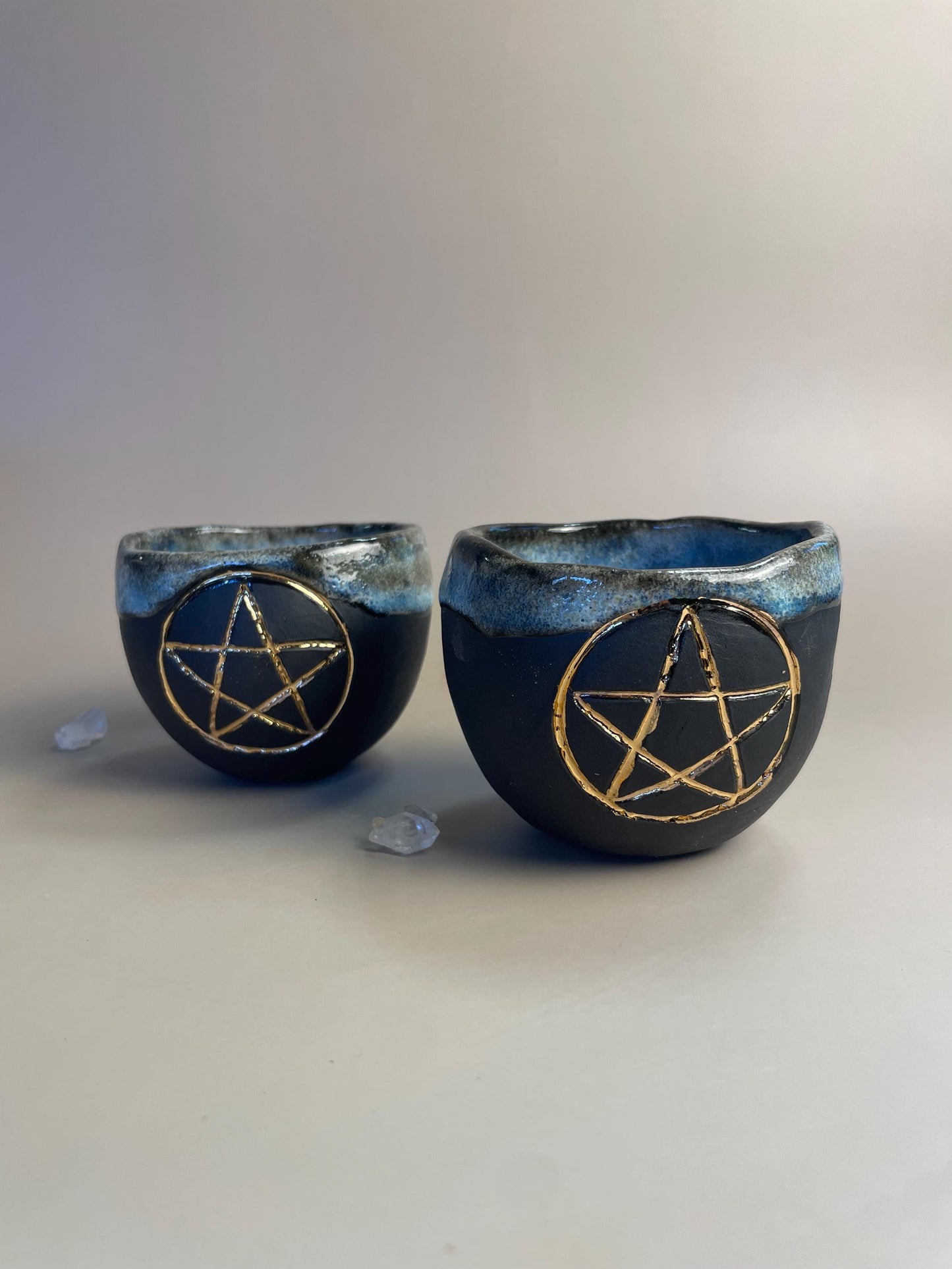 Handmade Gold Pentacle Ceramic Cups