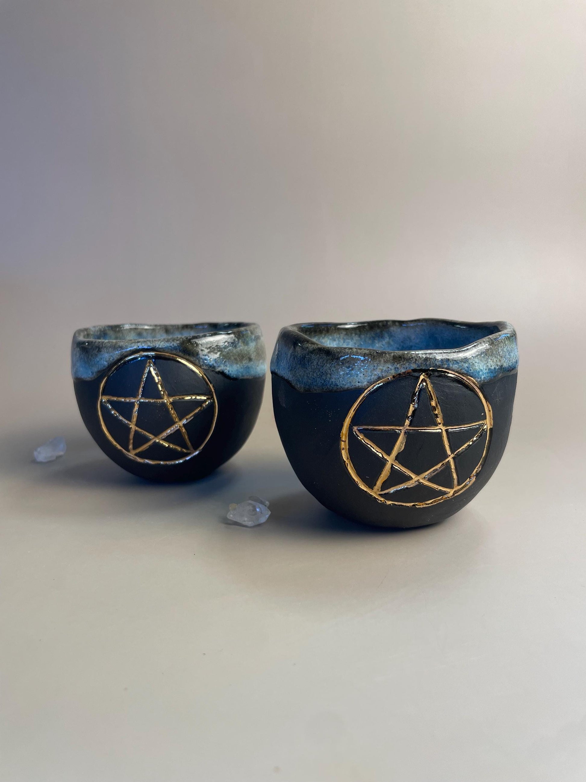 Handmade Gold Pentacle Ceramic Cups