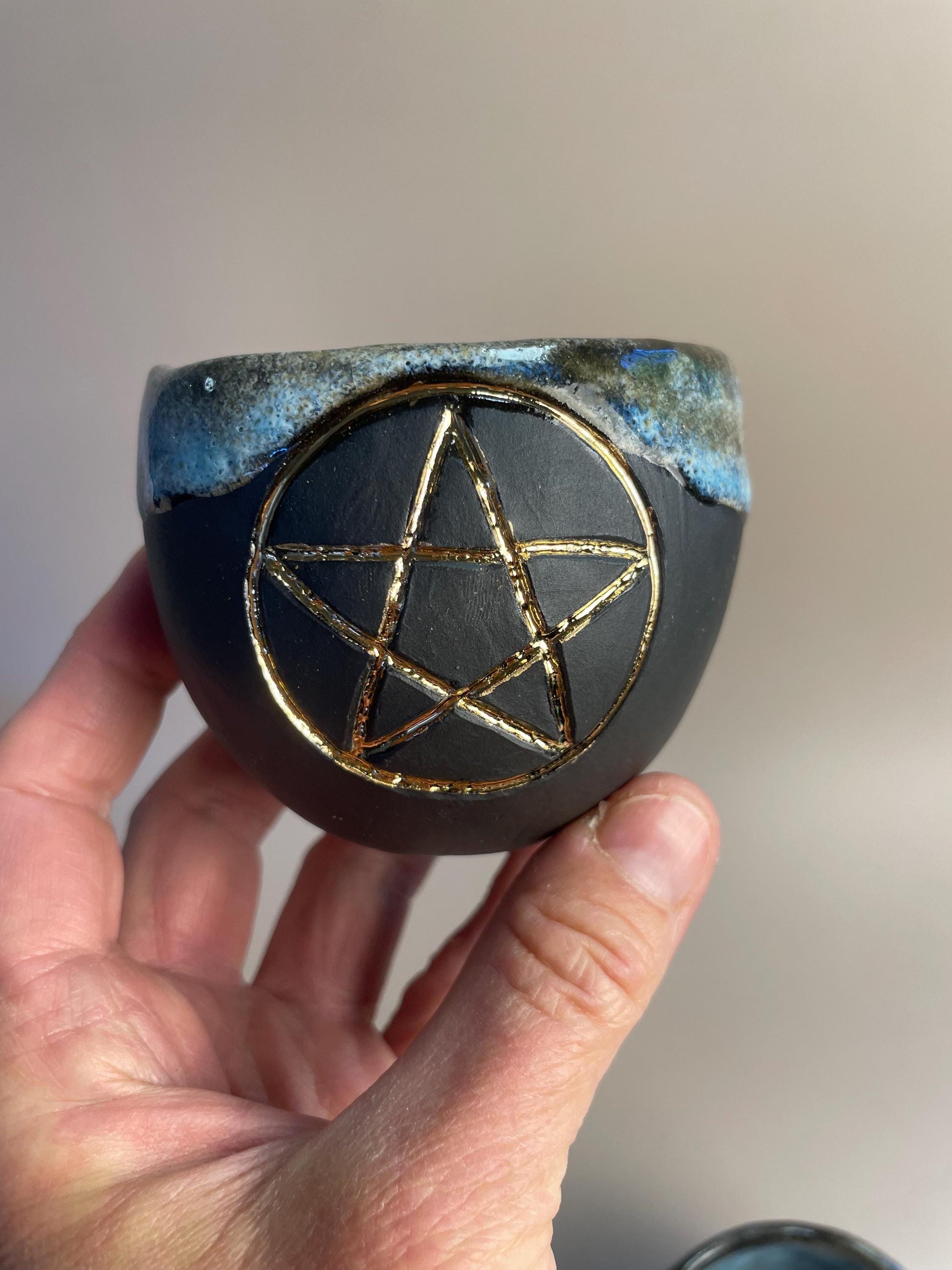 Handmade Gold Pentacle Ceramic Cups