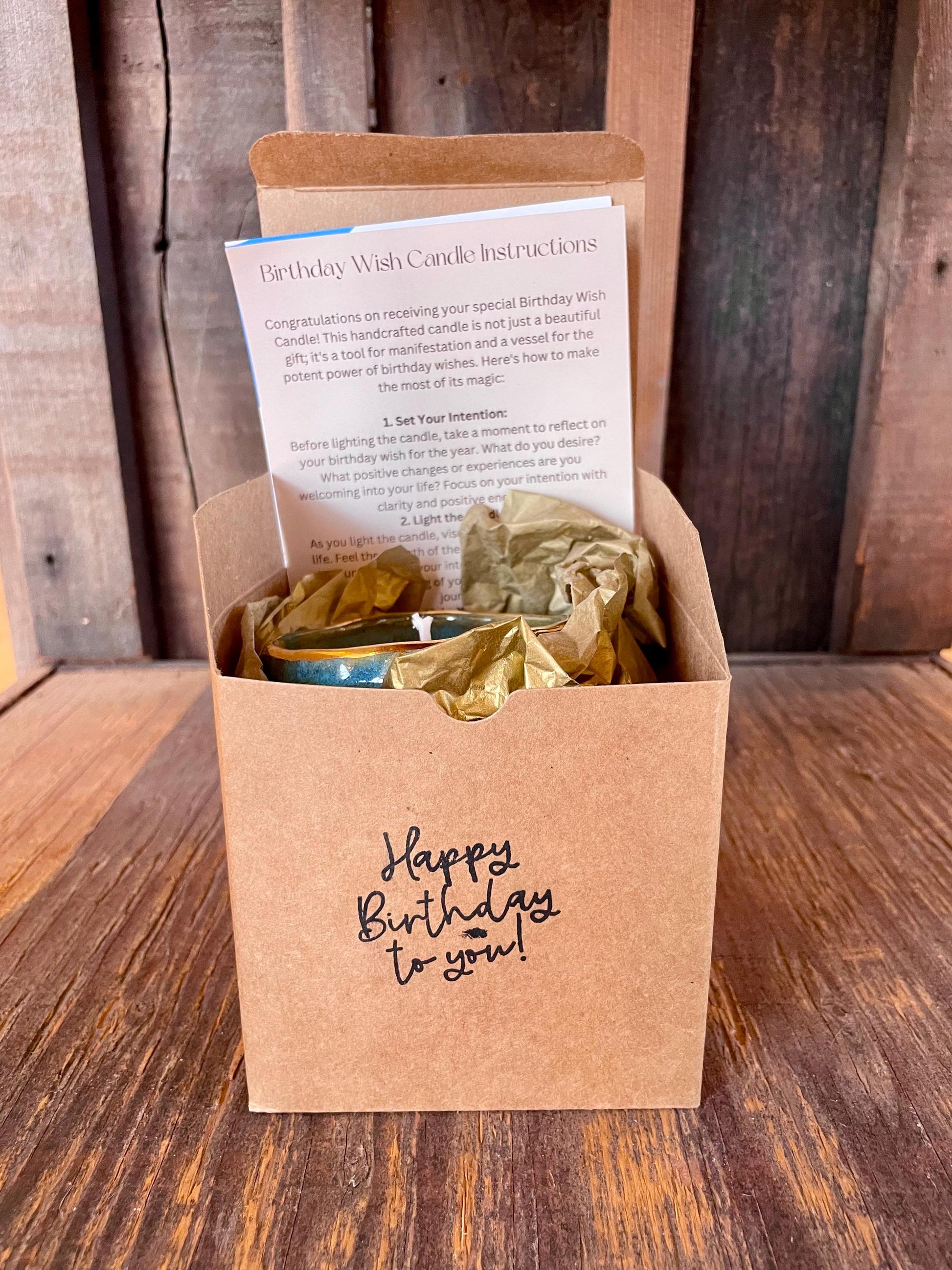 Handmade ceramic turquoise Birthday Wish candle with wish ritual