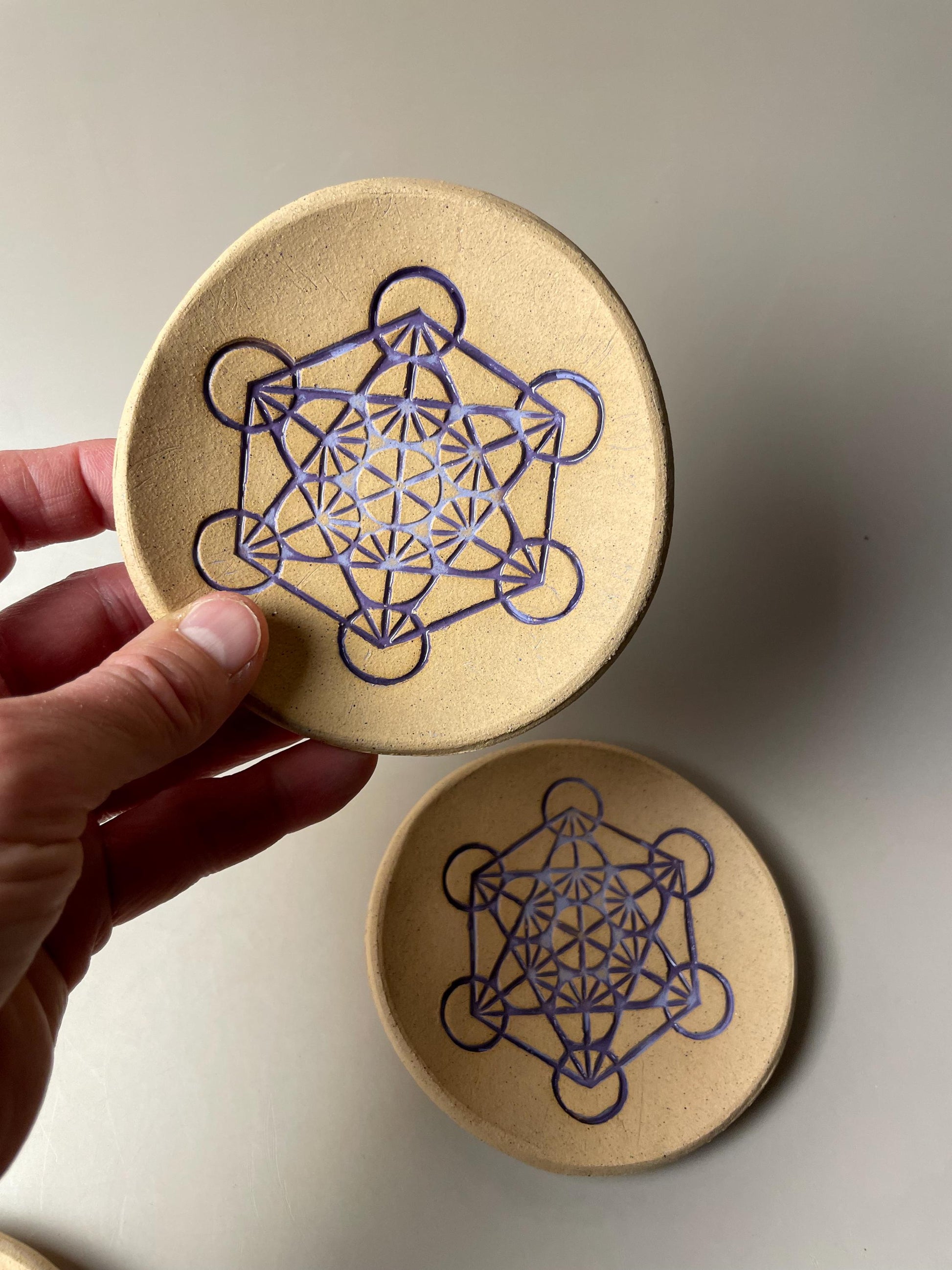 Handmade ceramic purple metatron trinket dishes