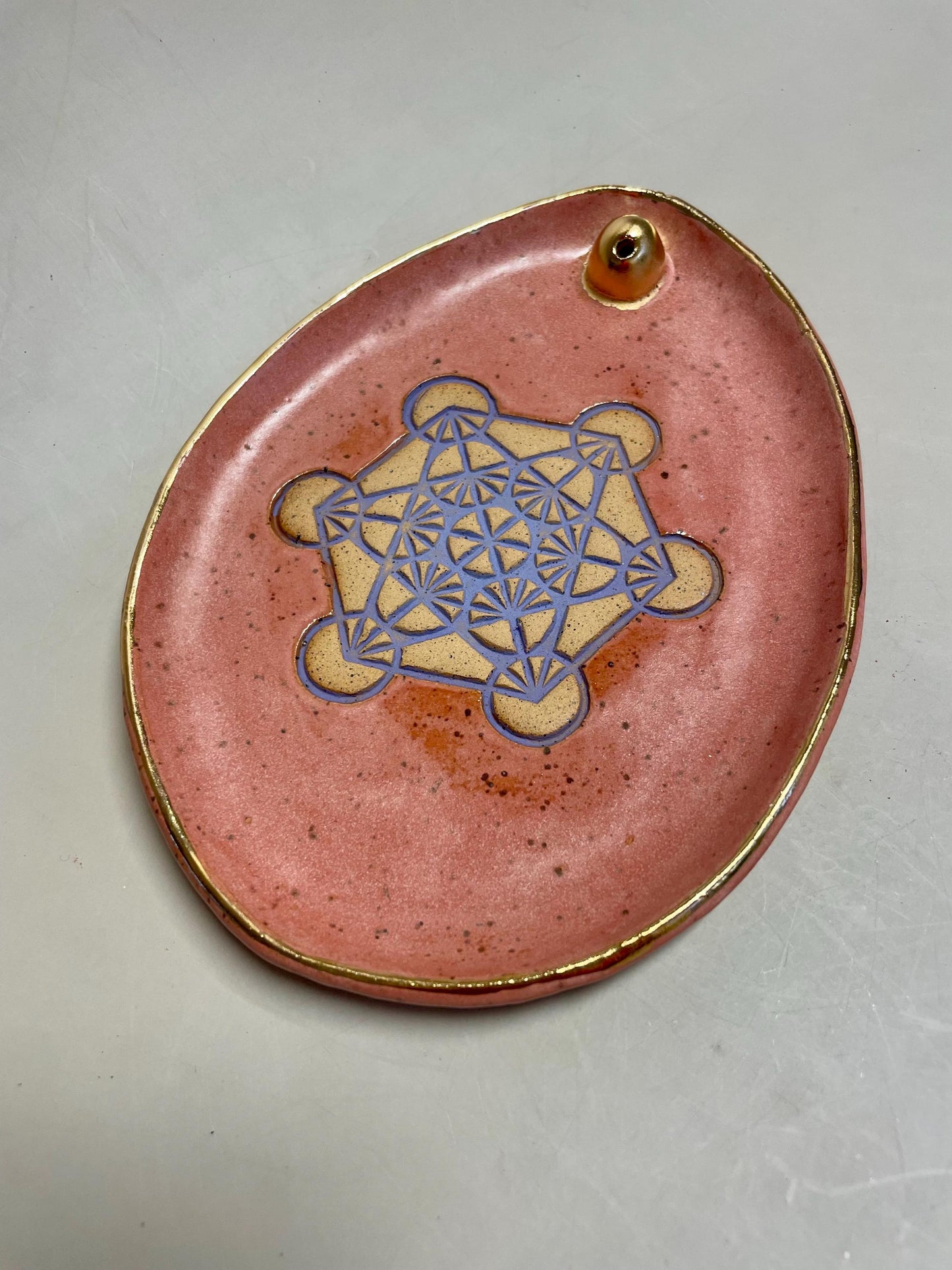 Metatron pink, purple and gold Incense Holder Dish