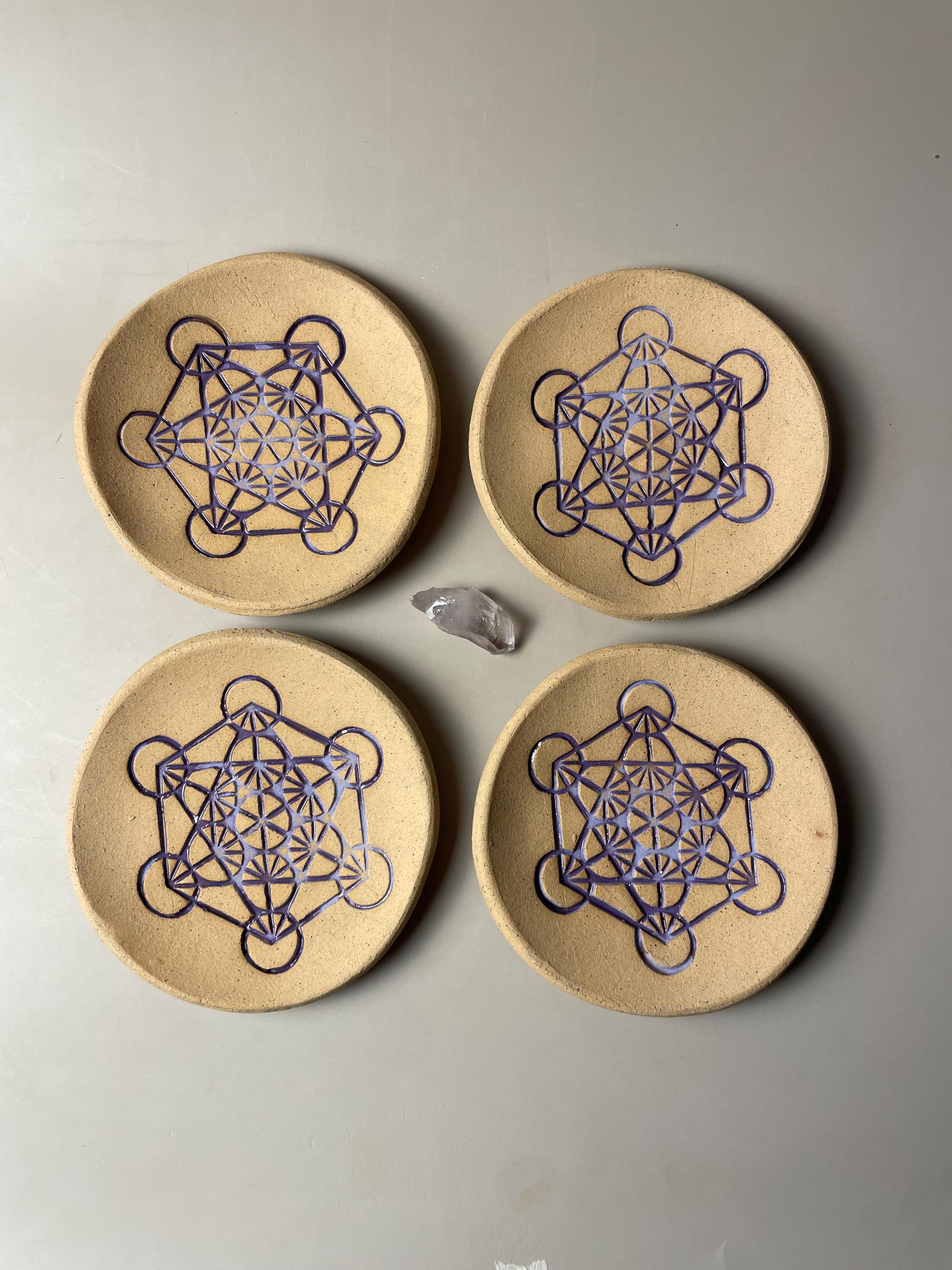 Handmade ceramic purple metatron trinket dishes