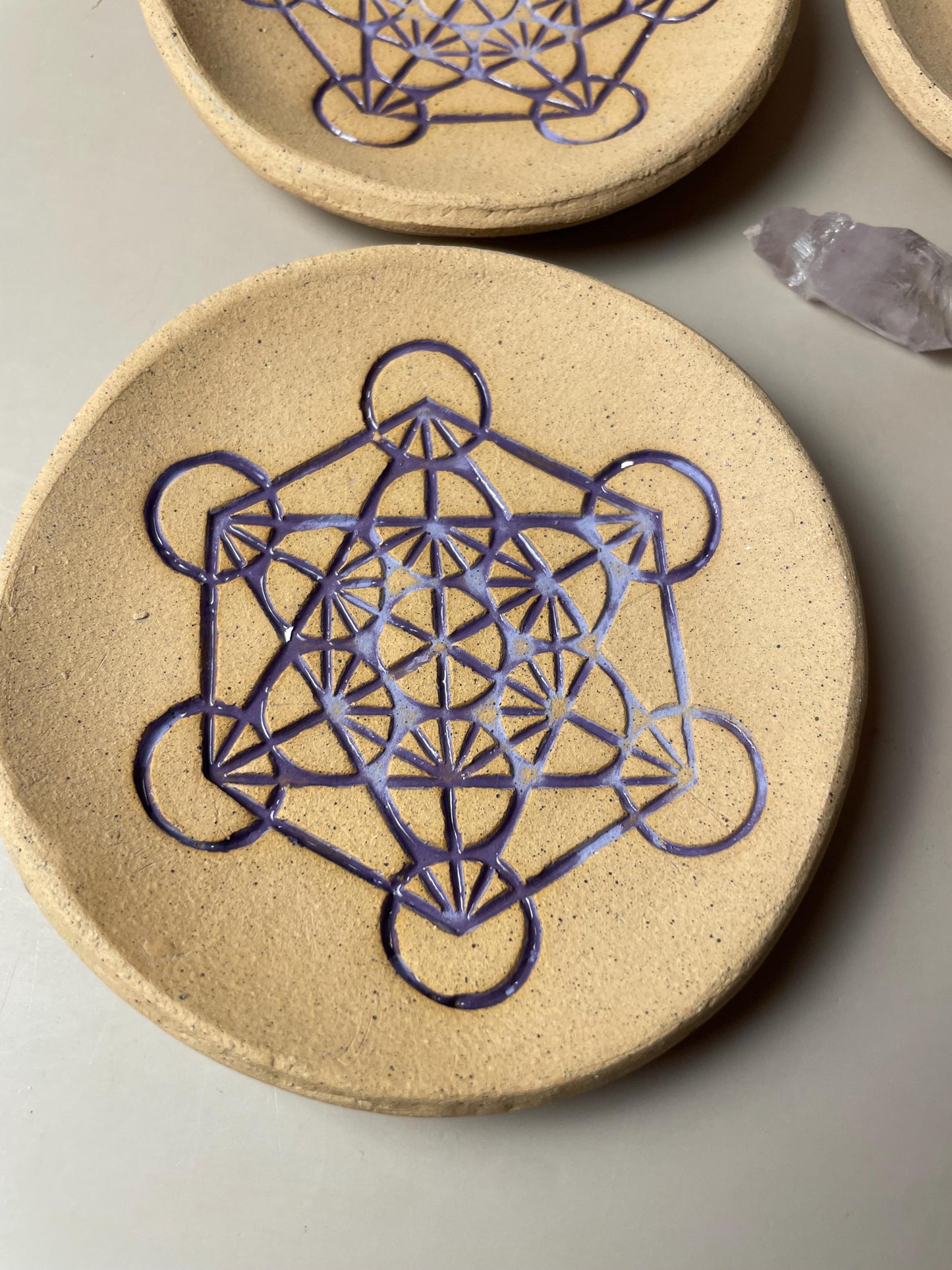 Handmade ceramic purple metatron trinket dishes