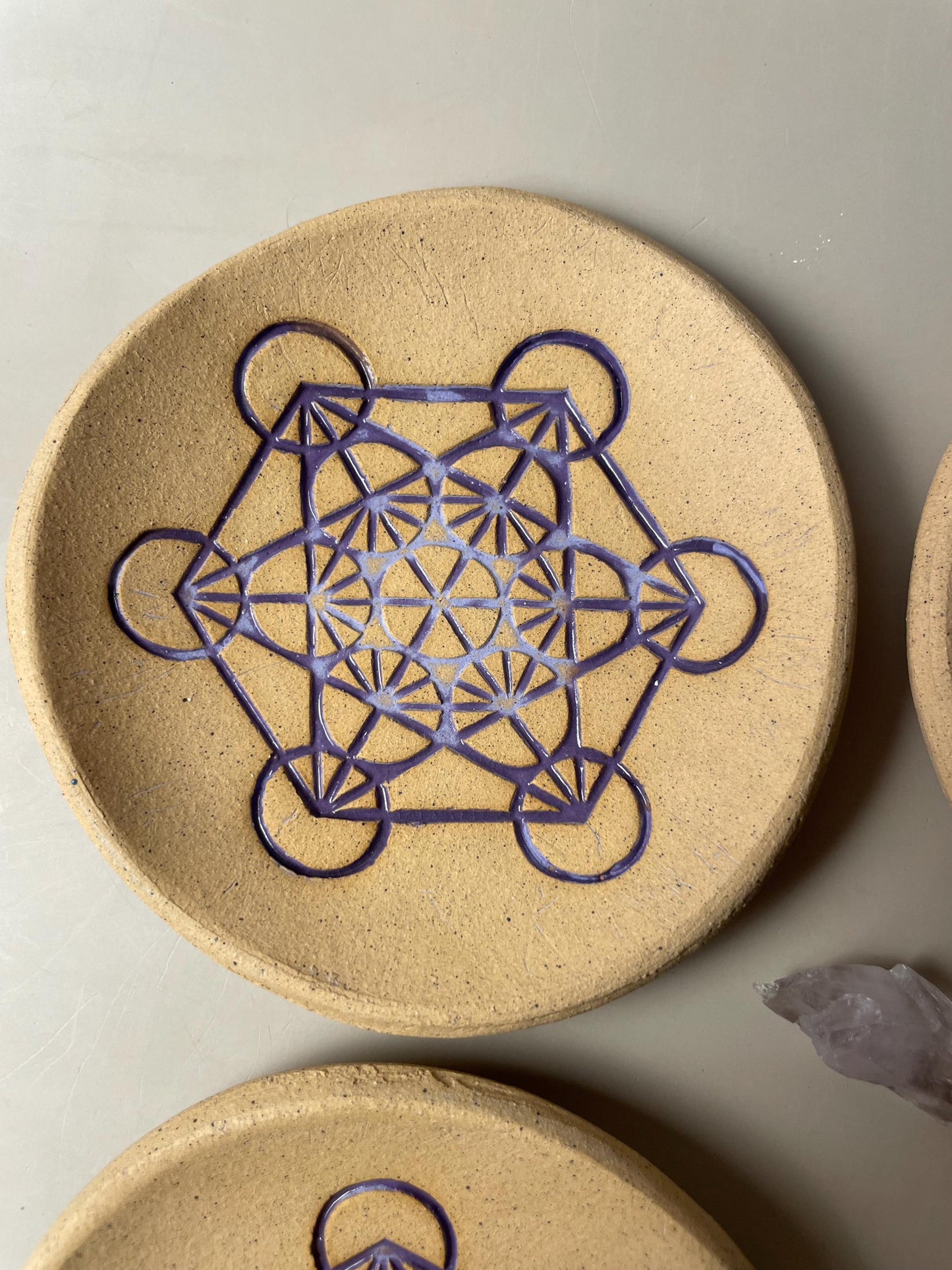 Handmade ceramic purple metatron trinket dishes