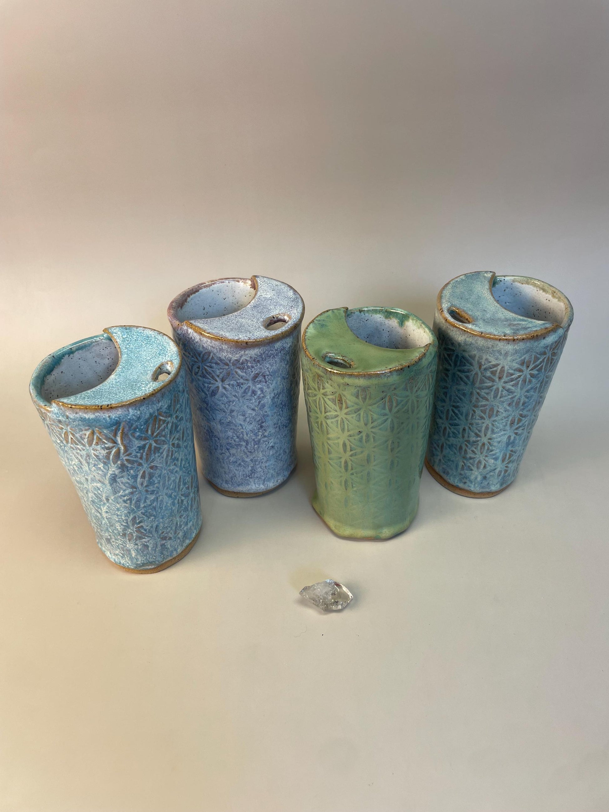 Handmade Ceramic To-Go Coffee/Tea Cup with Flower of Life in Aqua Blue