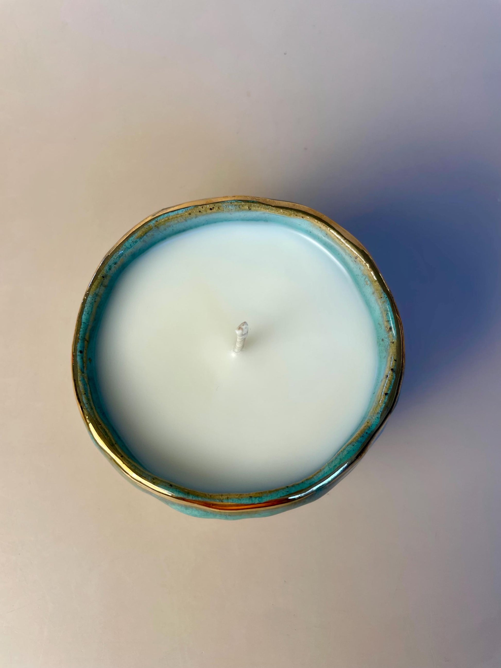 Handmade ceramic turquoise Birthday Wish candle with wish ritual