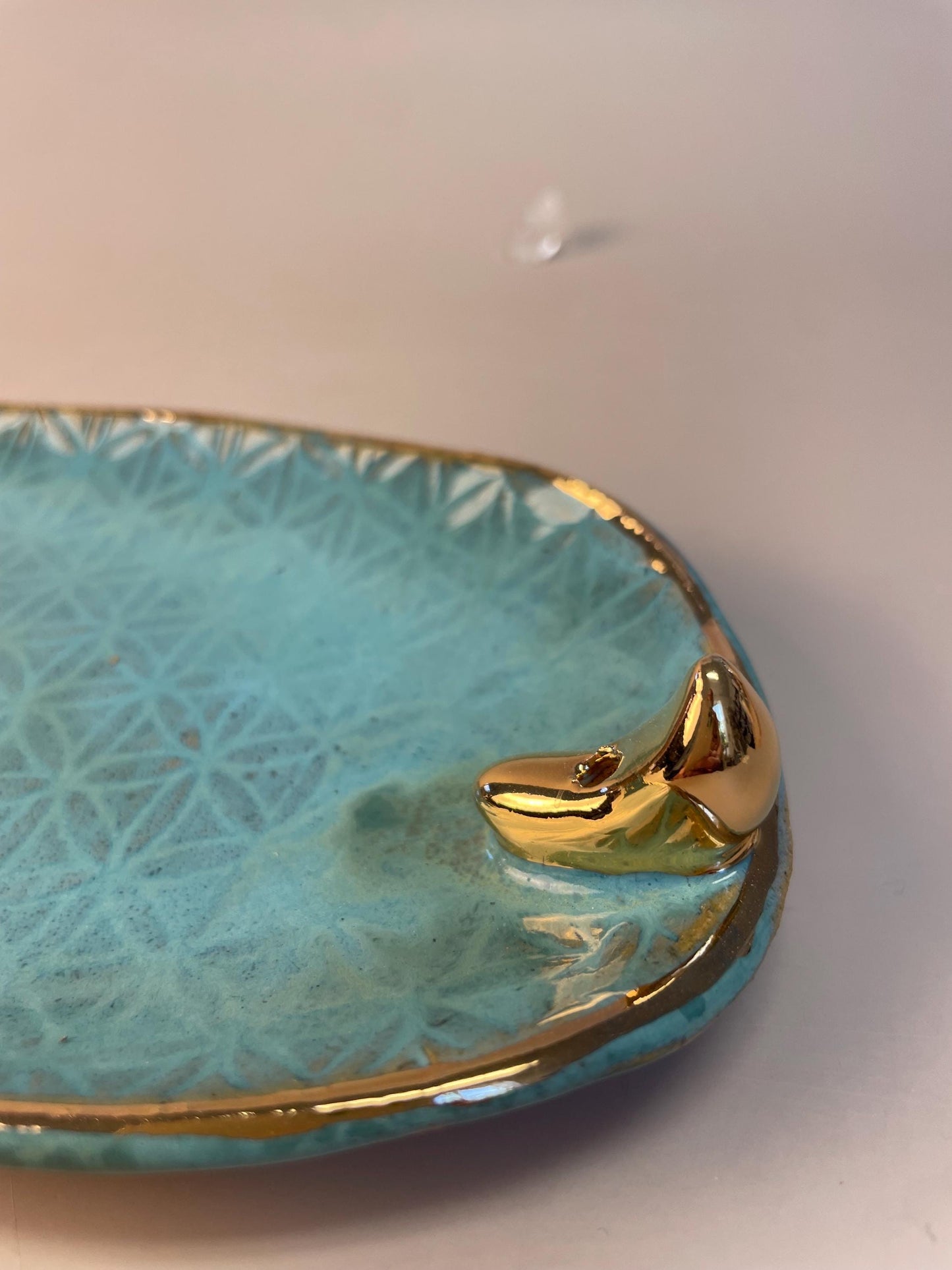 Handmade turquoise ceramic good moon incense dish and crystal charger