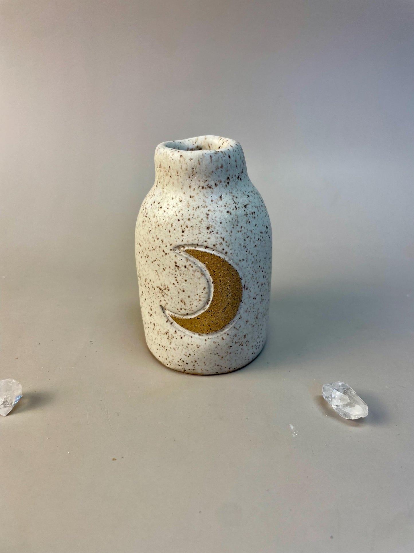 Handmade ceramic oatmeal crescent moon bottle