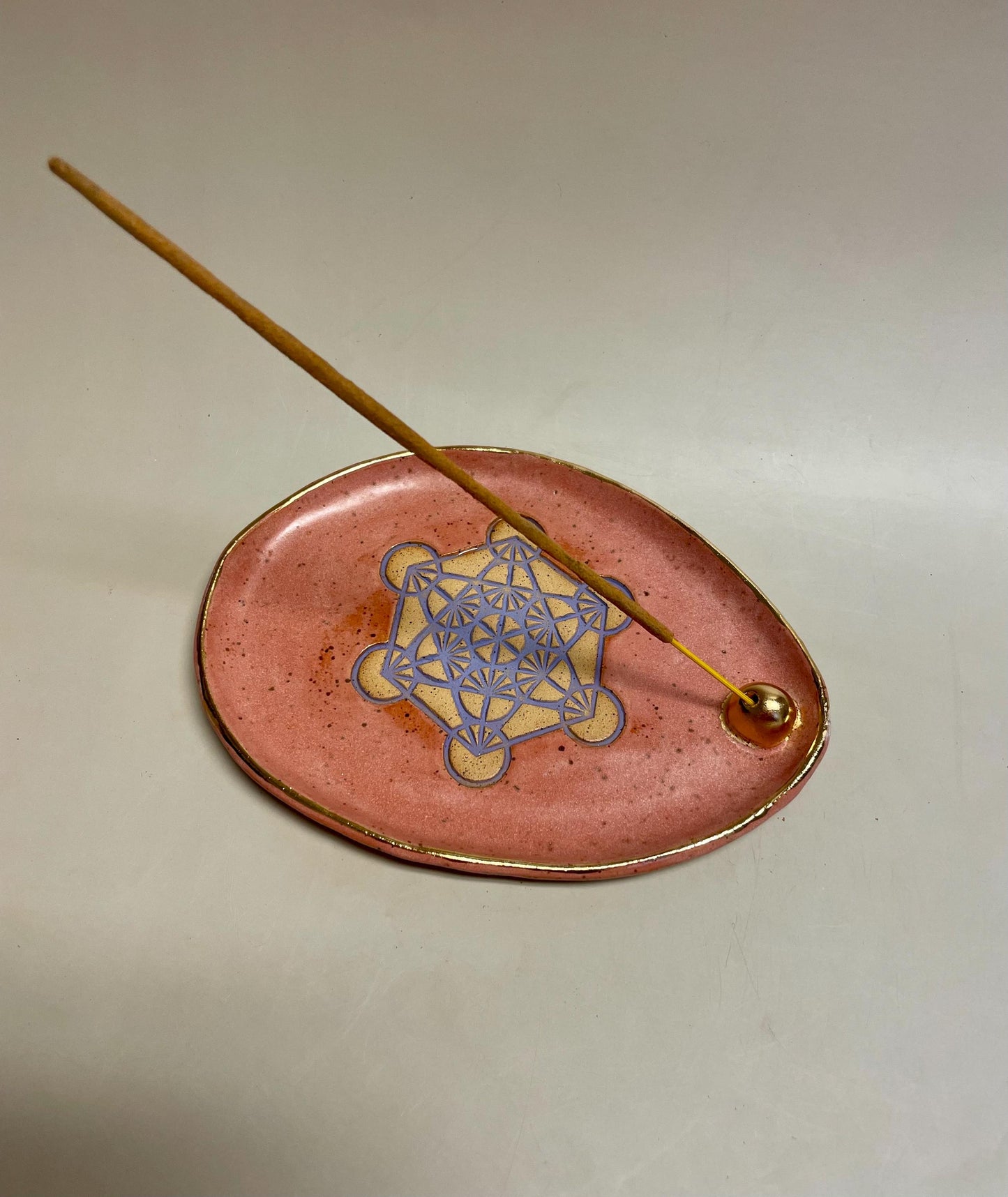 Metatron pink, purple and gold Incense Holder Dish