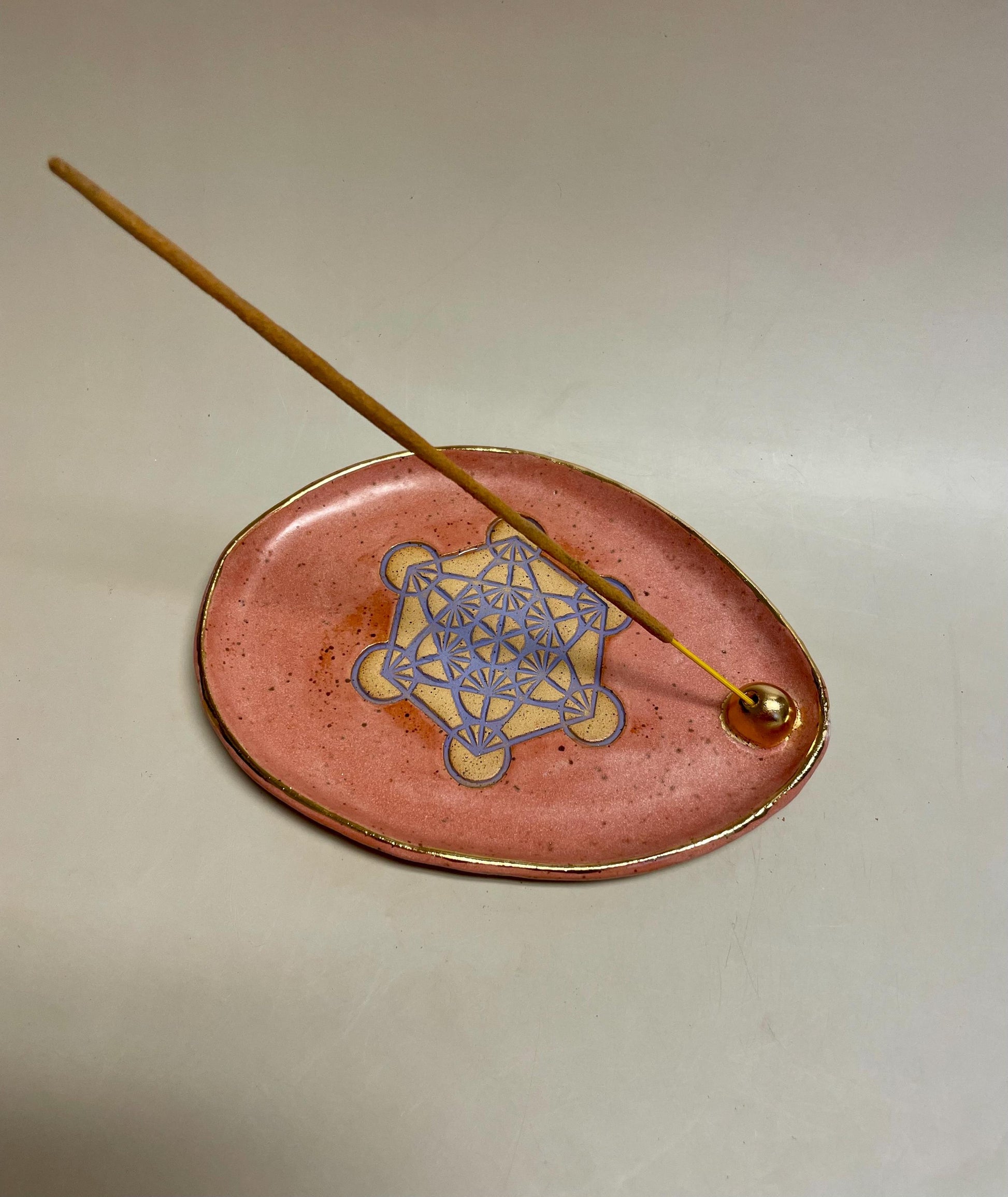 Metatron pink, purple and gold Incense Holder Dish