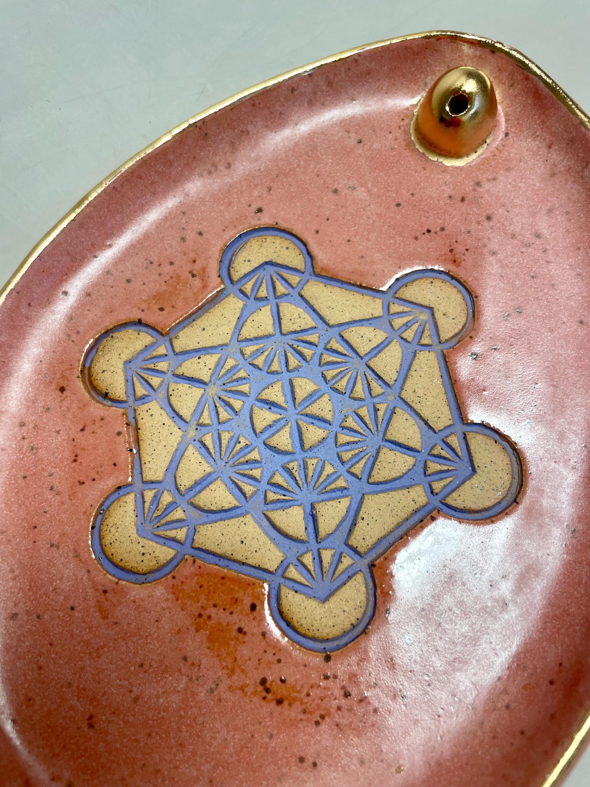 Metatron pink, purple and gold Incense Holder Dish