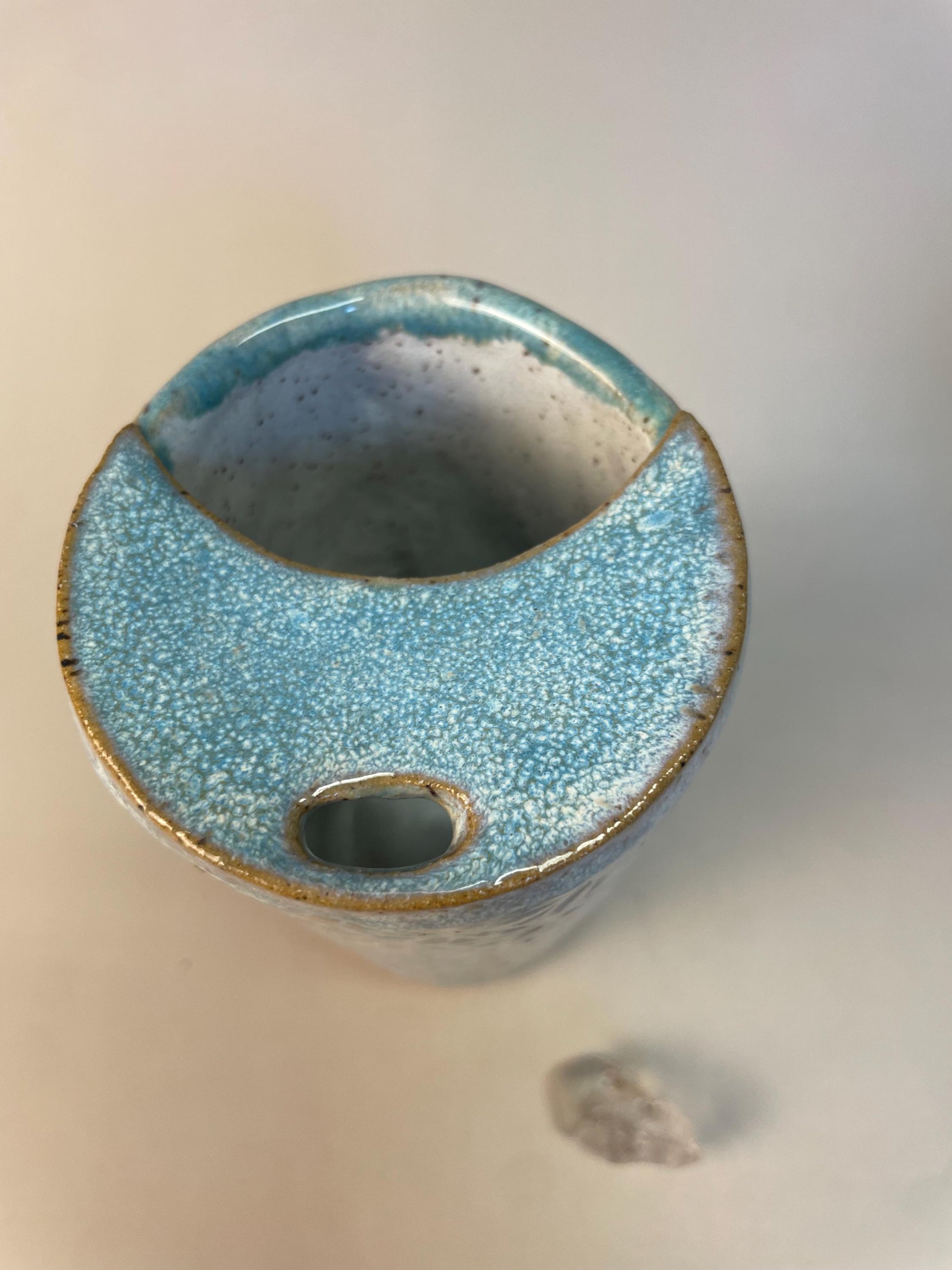 Handmade Ceramic To-Go Coffee/Tea Cup with Flower of Life in Aqua Blue
