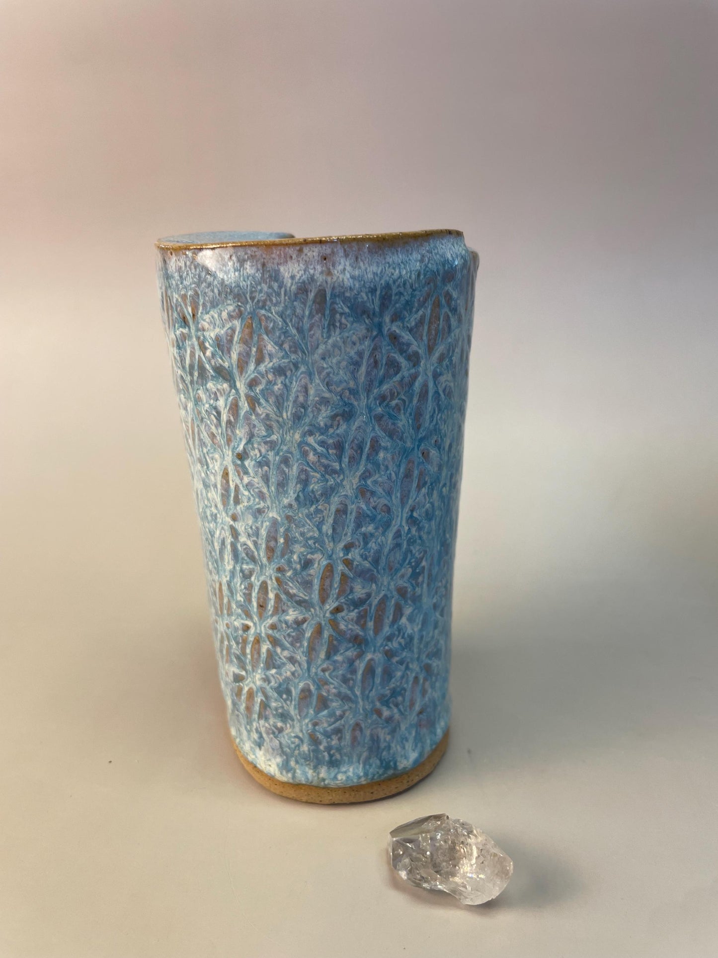 Handmade Ceramic To-Go Coffee/Tea Cup with Flower of Life in Aqua Blue