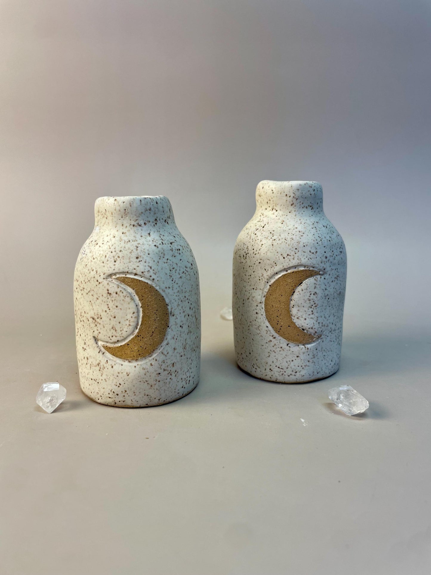 Handmade ceramic oatmeal crescent moon bottle