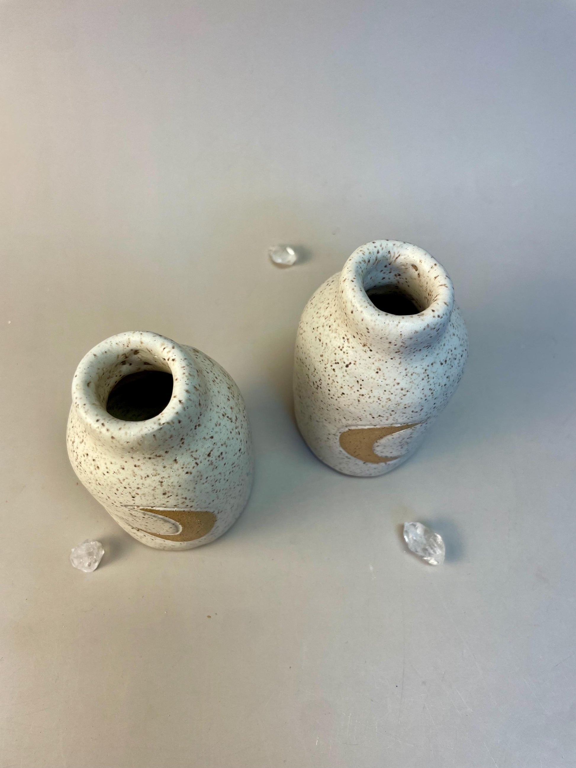 Handmade ceramic oatmeal crescent moon bottle