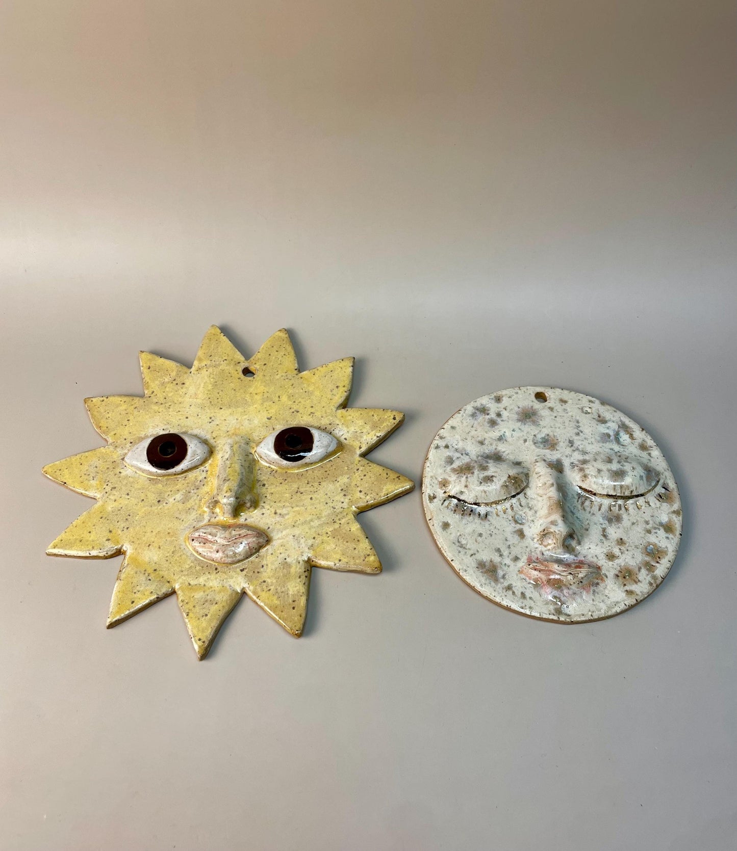 Handmade ceramic hanging yellow Sun