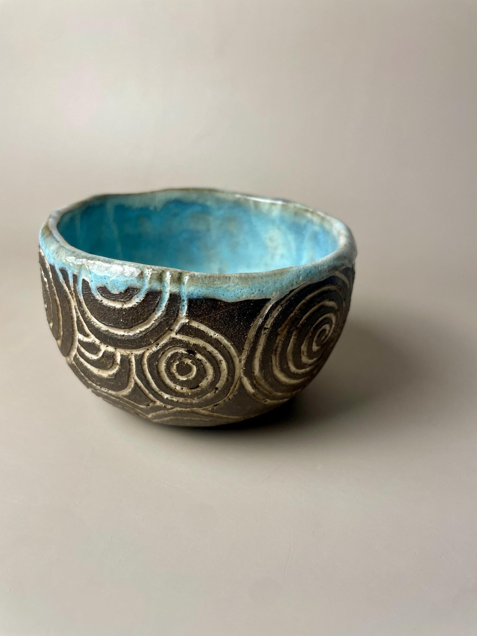 Handmade ceramic Newgrange inspired carved ritual bowls