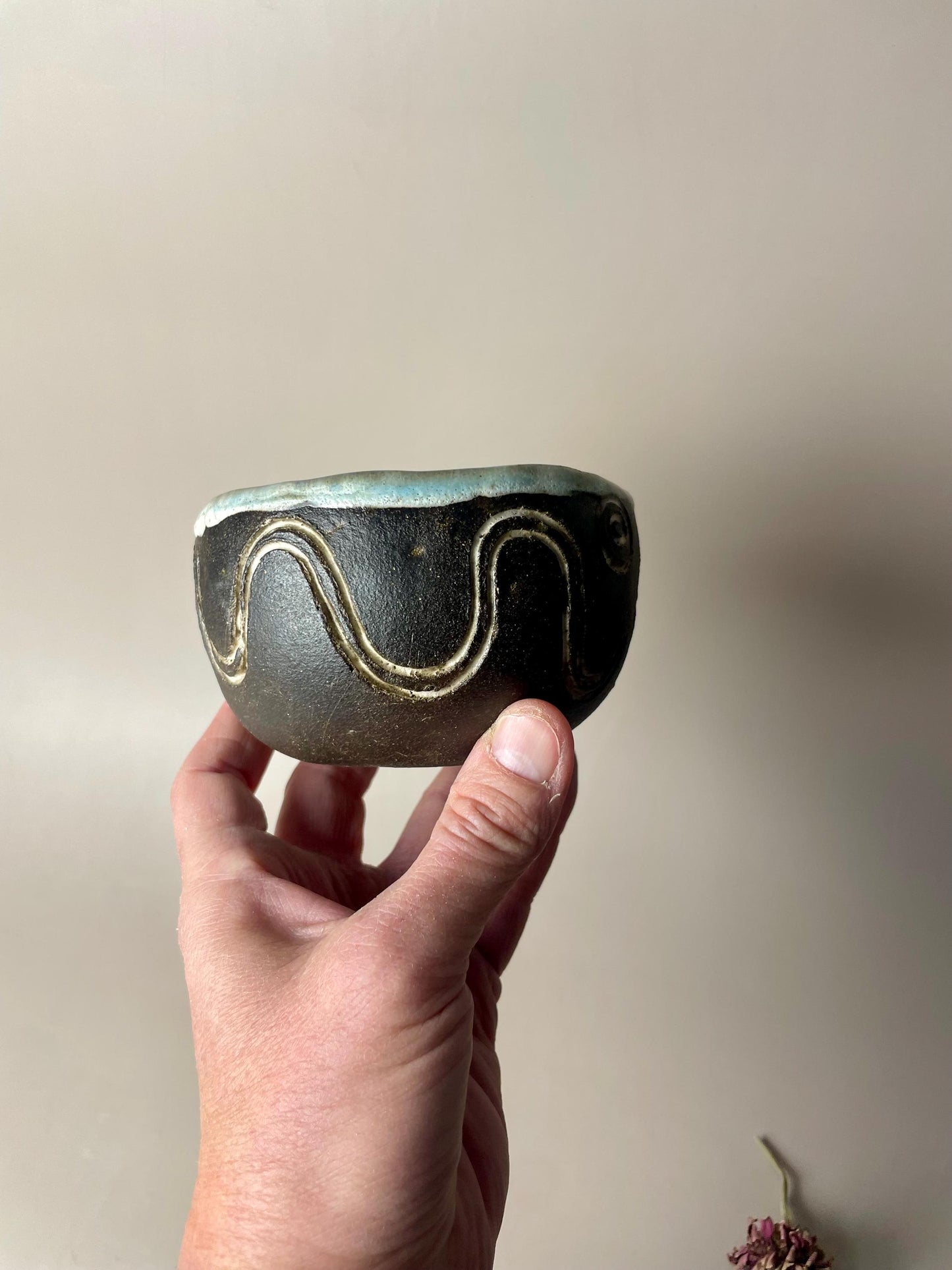 Handmade ceramic Newgrange inspired carved ritual bowls
