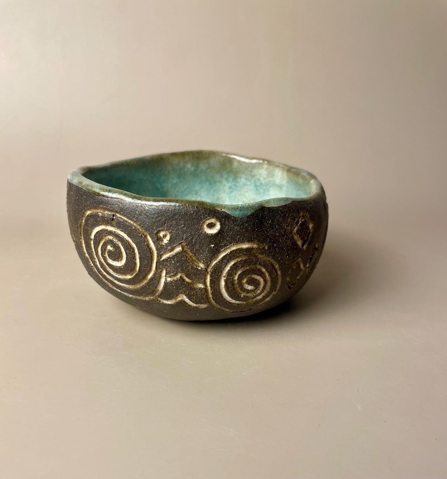Handmade ceramic Newgrange inspired carved ritual bowls