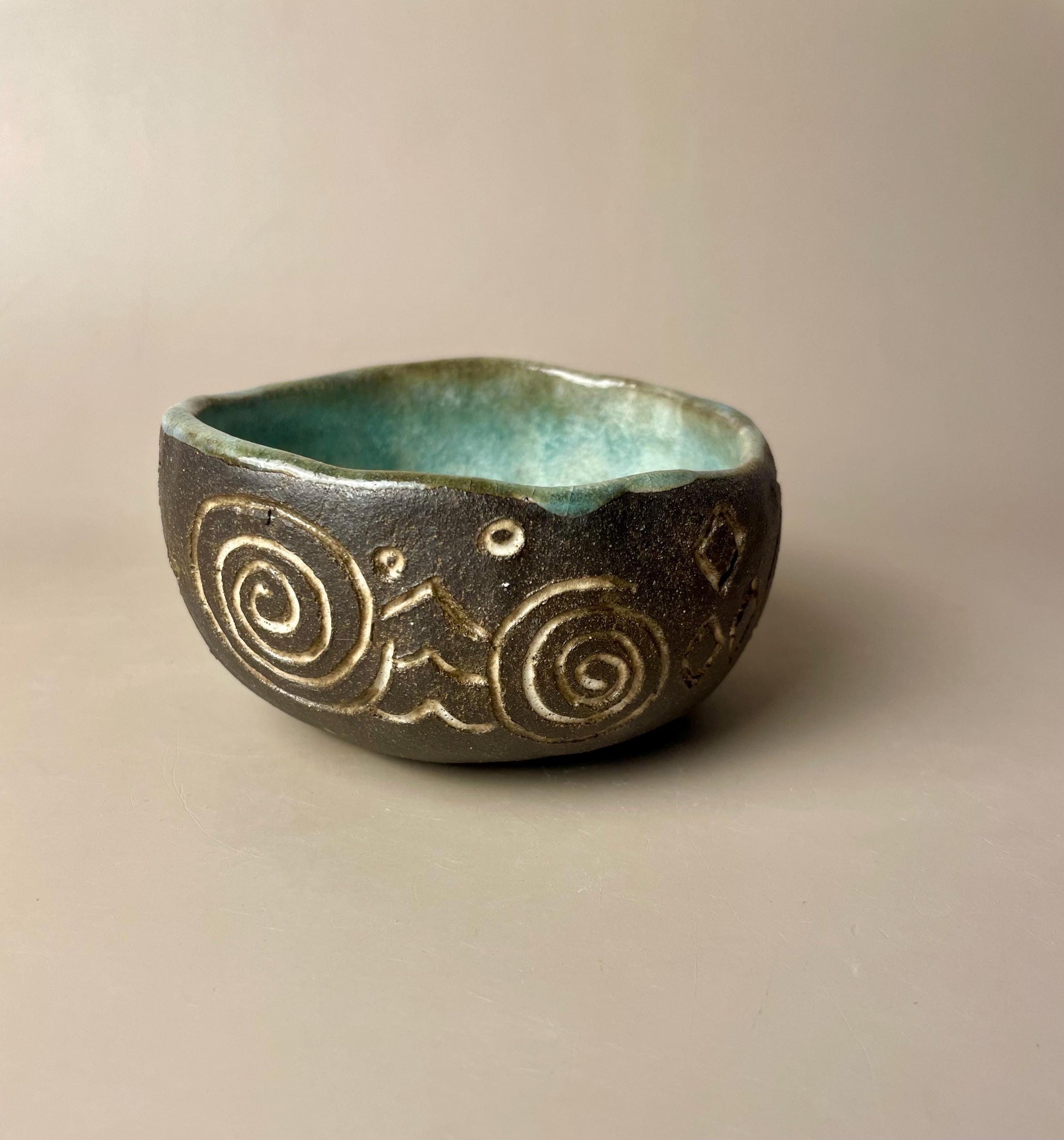 Handmade ceramic Newgrange inspired carved ritual bowls