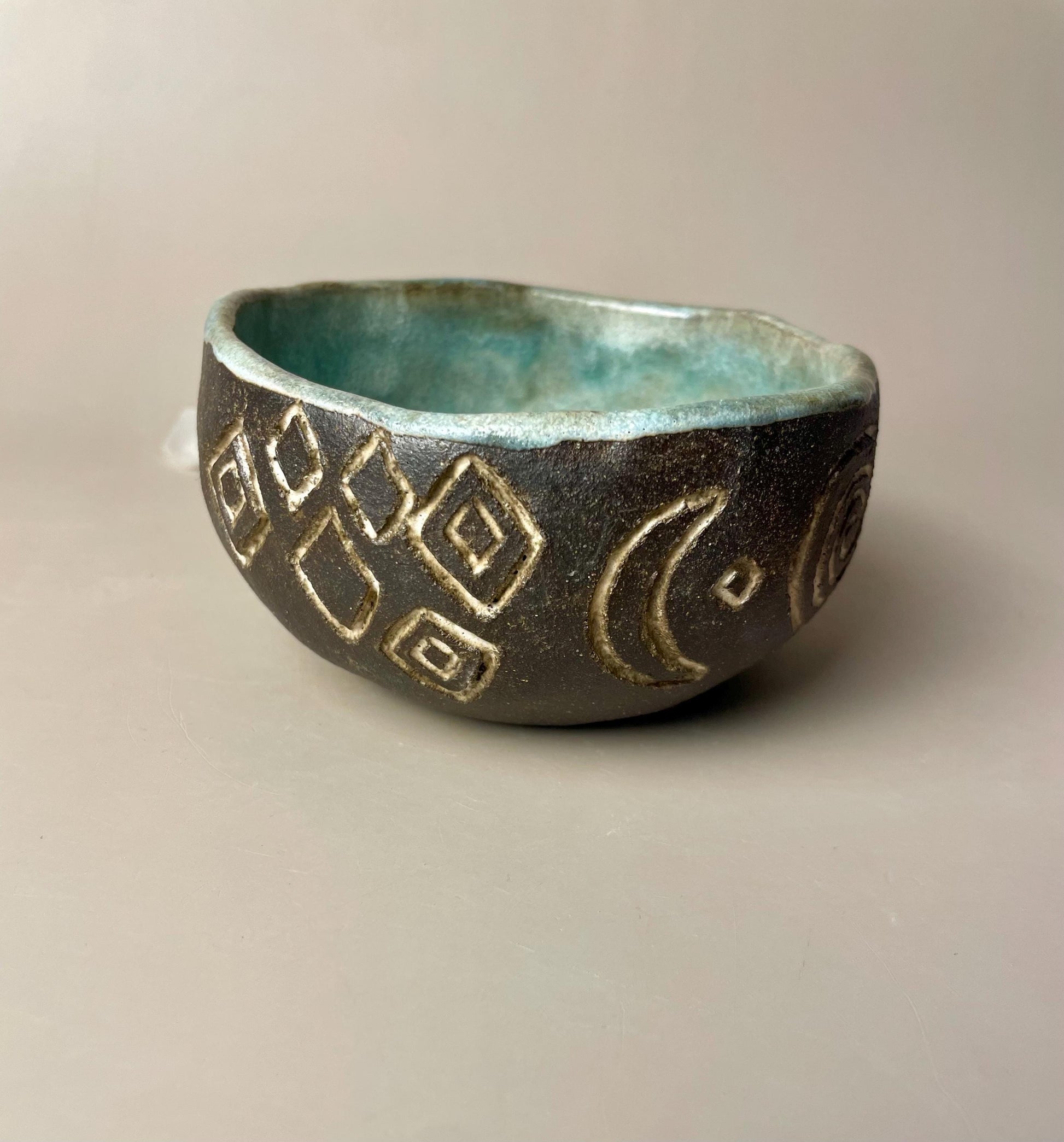 Handmade ceramic Newgrange inspired carved ritual bowls