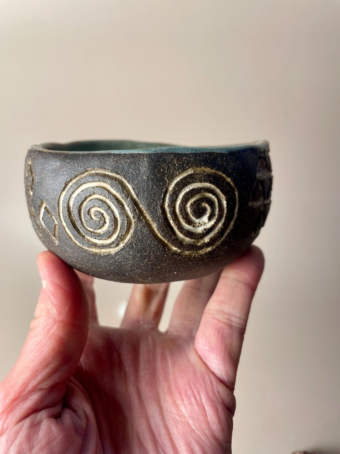 Handmade ceramic Newgrange inspired carved ritual bowls