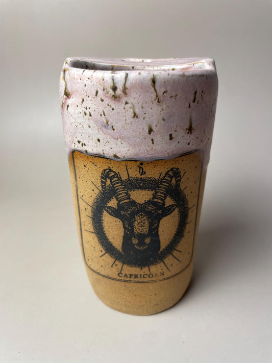 Capricorn ceramic to go Coffee Mug in Blush with Moon