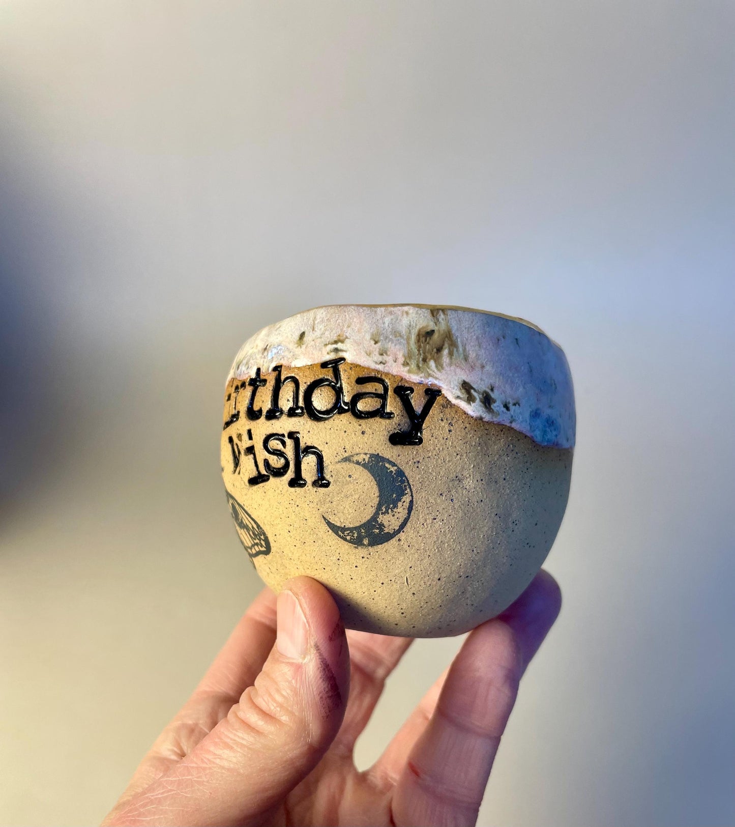 Handmade ceramic pink Birthday Wish candle with wish ritual