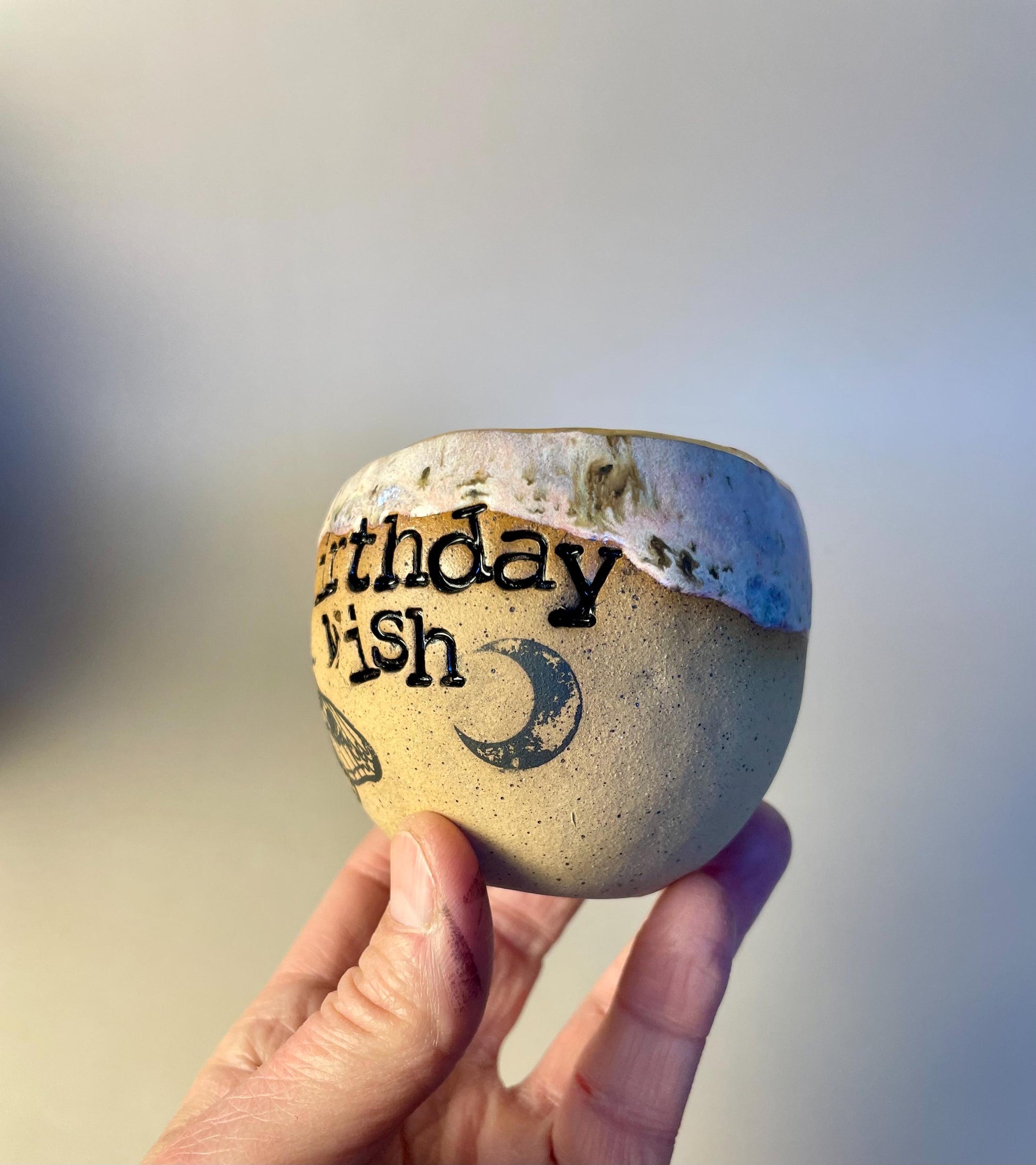 Handmade ceramic pink Birthday Wish candle with wish ritual