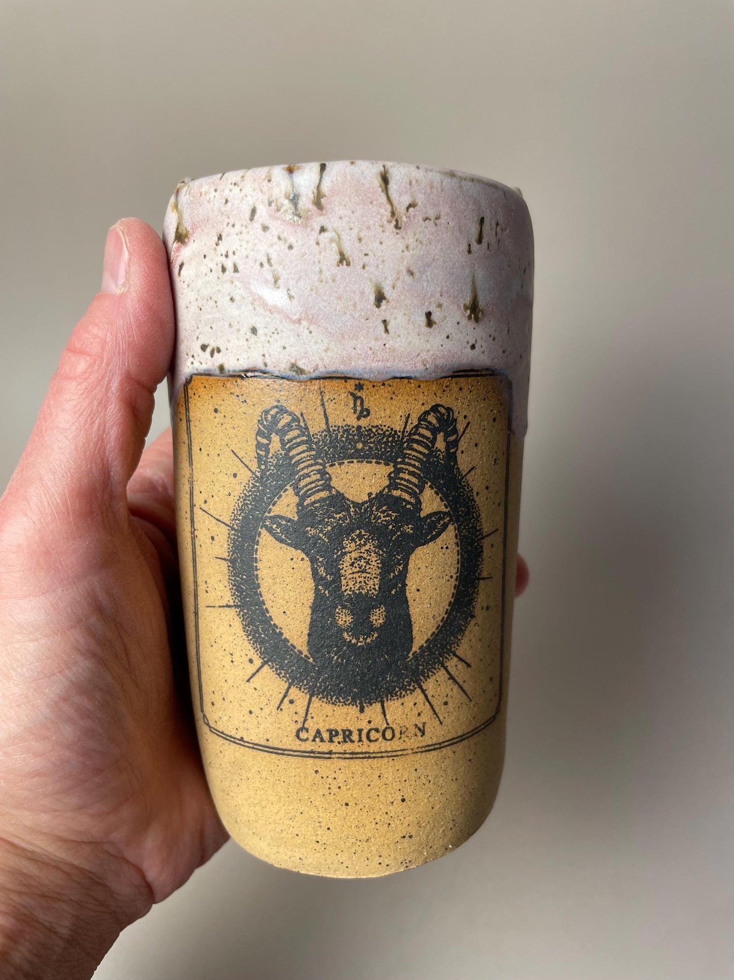 Capricorn ceramic to go Coffee Mug in Blush with Moon