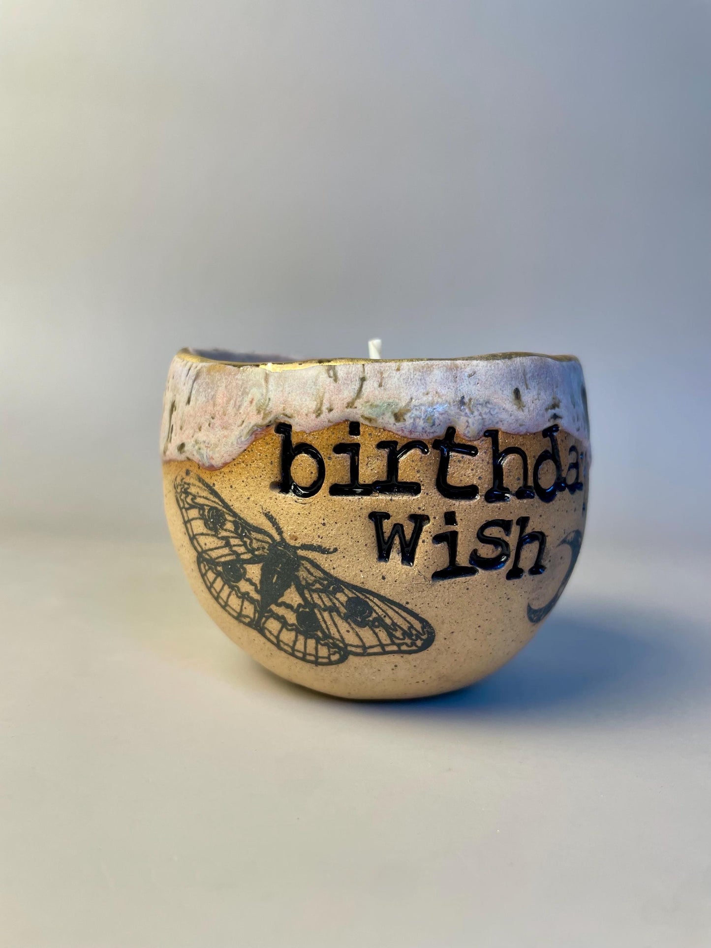 Handmade ceramic pink Birthday Wish candle with wish ritual