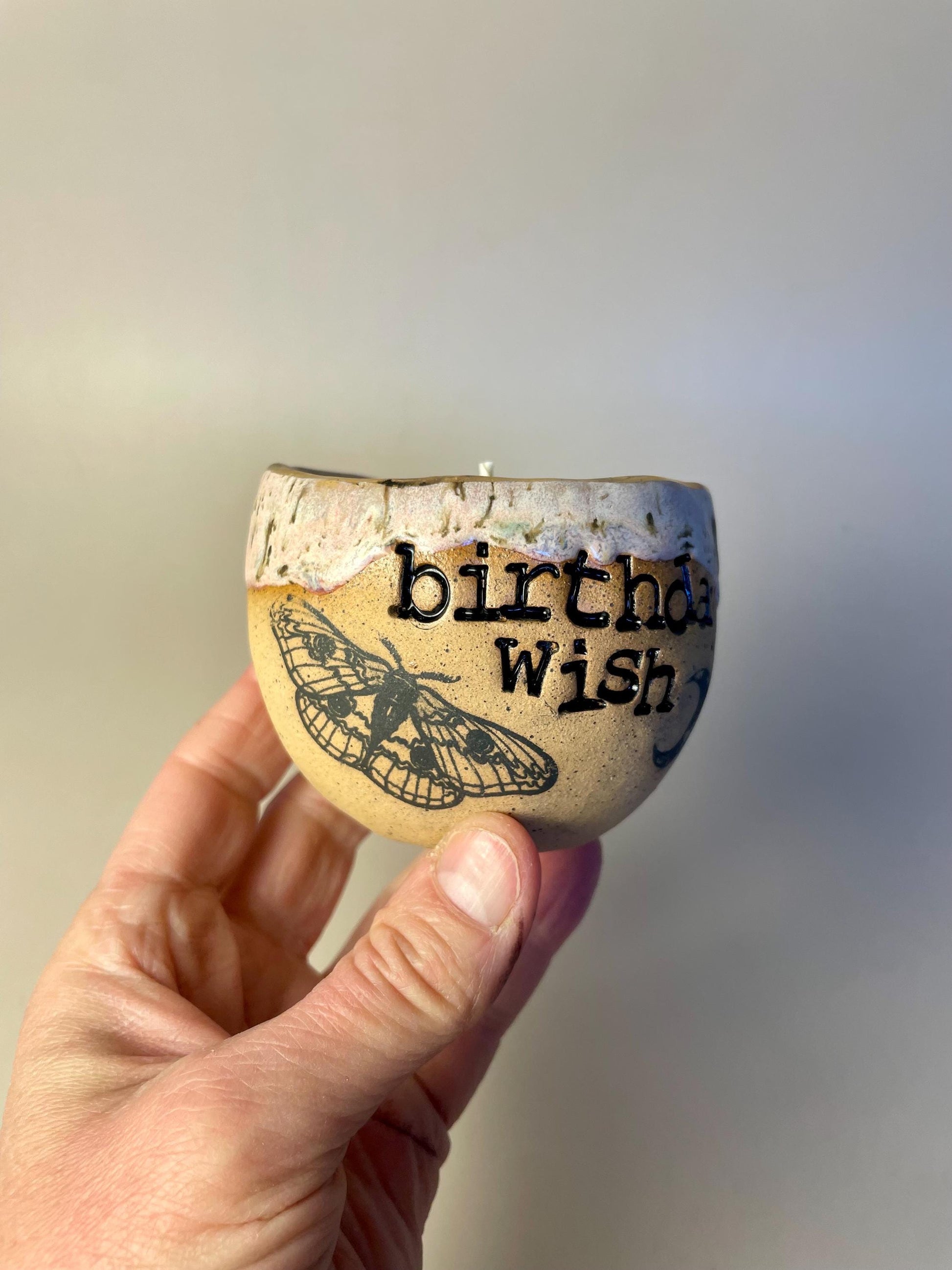 Handmade ceramic pink Birthday Wish candle with wish ritual