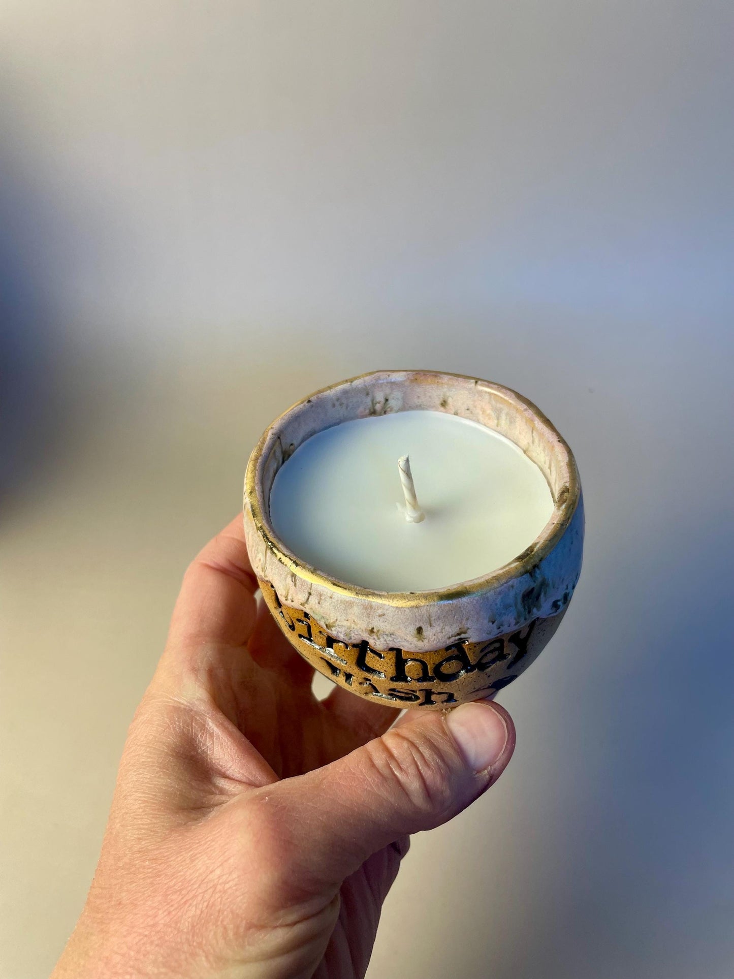Handmade ceramic pink Birthday Wish candle with wish ritual