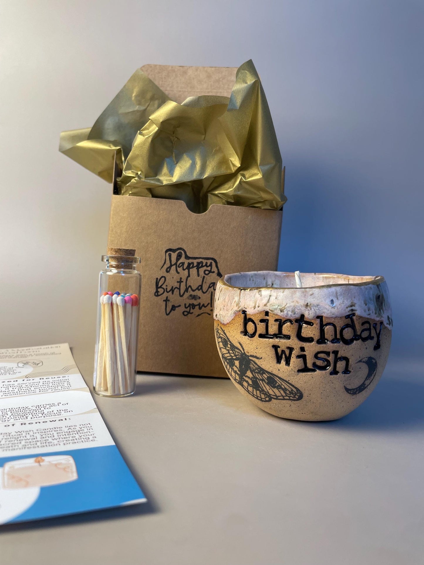 Handmade ceramic pink Birthday Wish candle with wish ritual