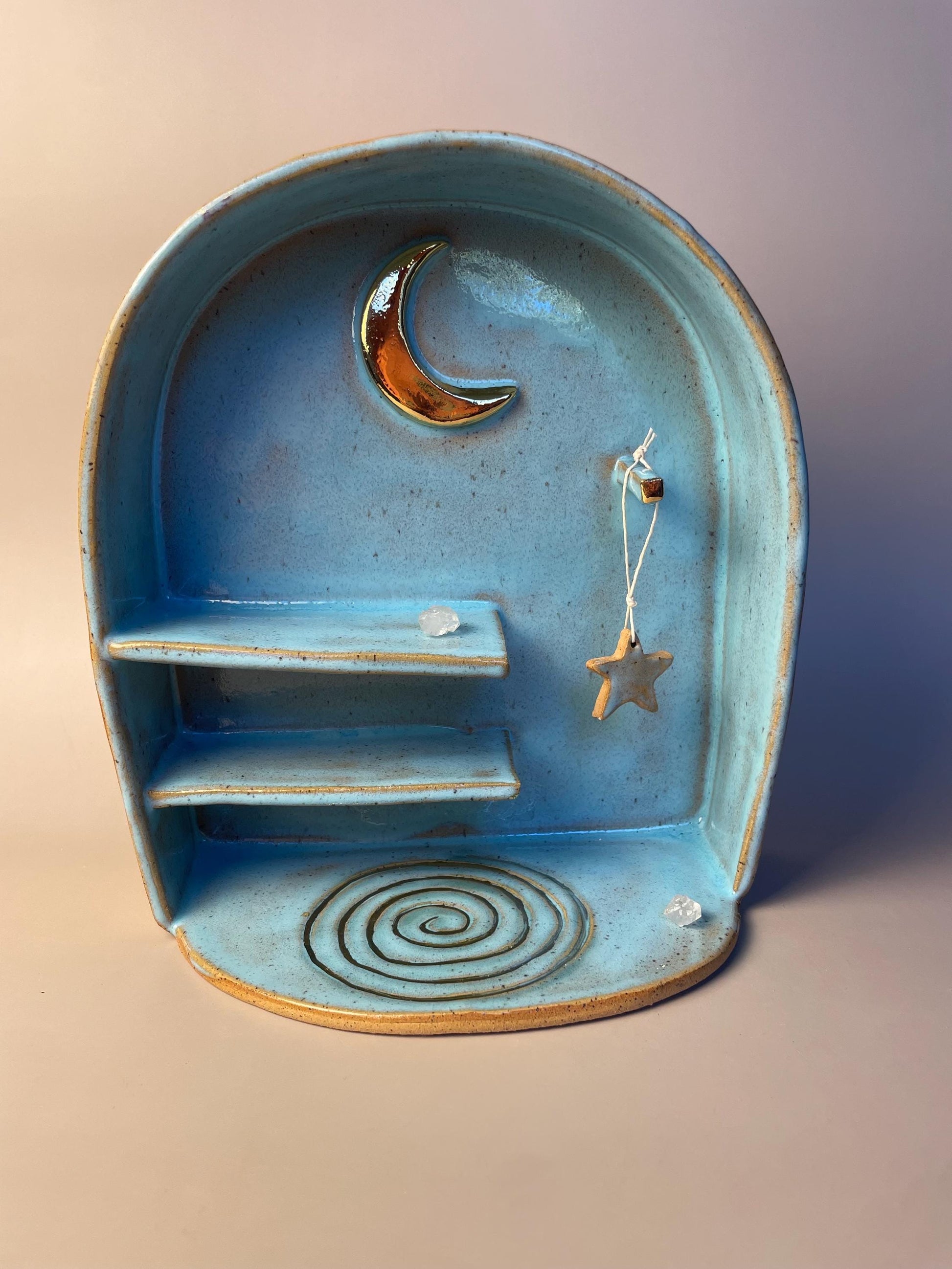 Gold Moon with Spiral Ceramic Altar Shelf