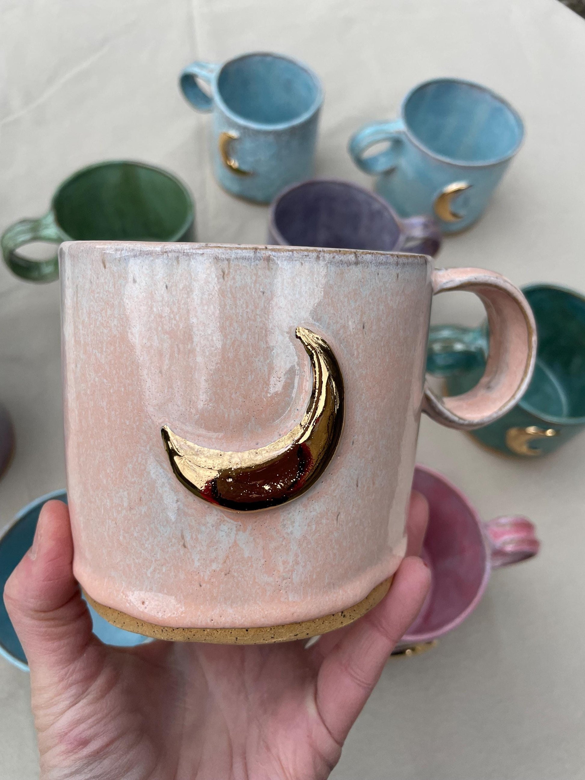 Handmade large peach gold moon ceramic mug