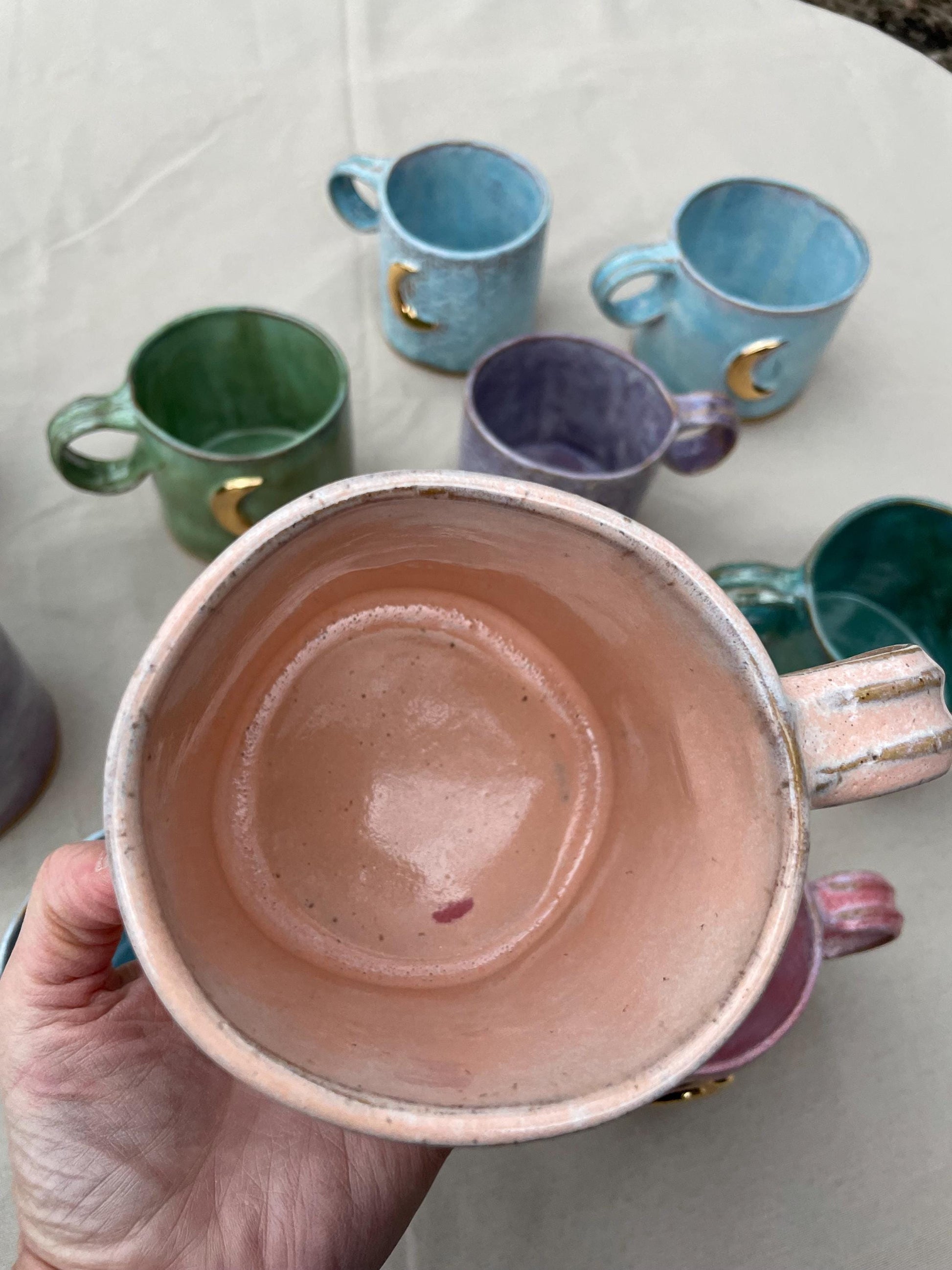 Handmade large peach gold moon ceramic mug