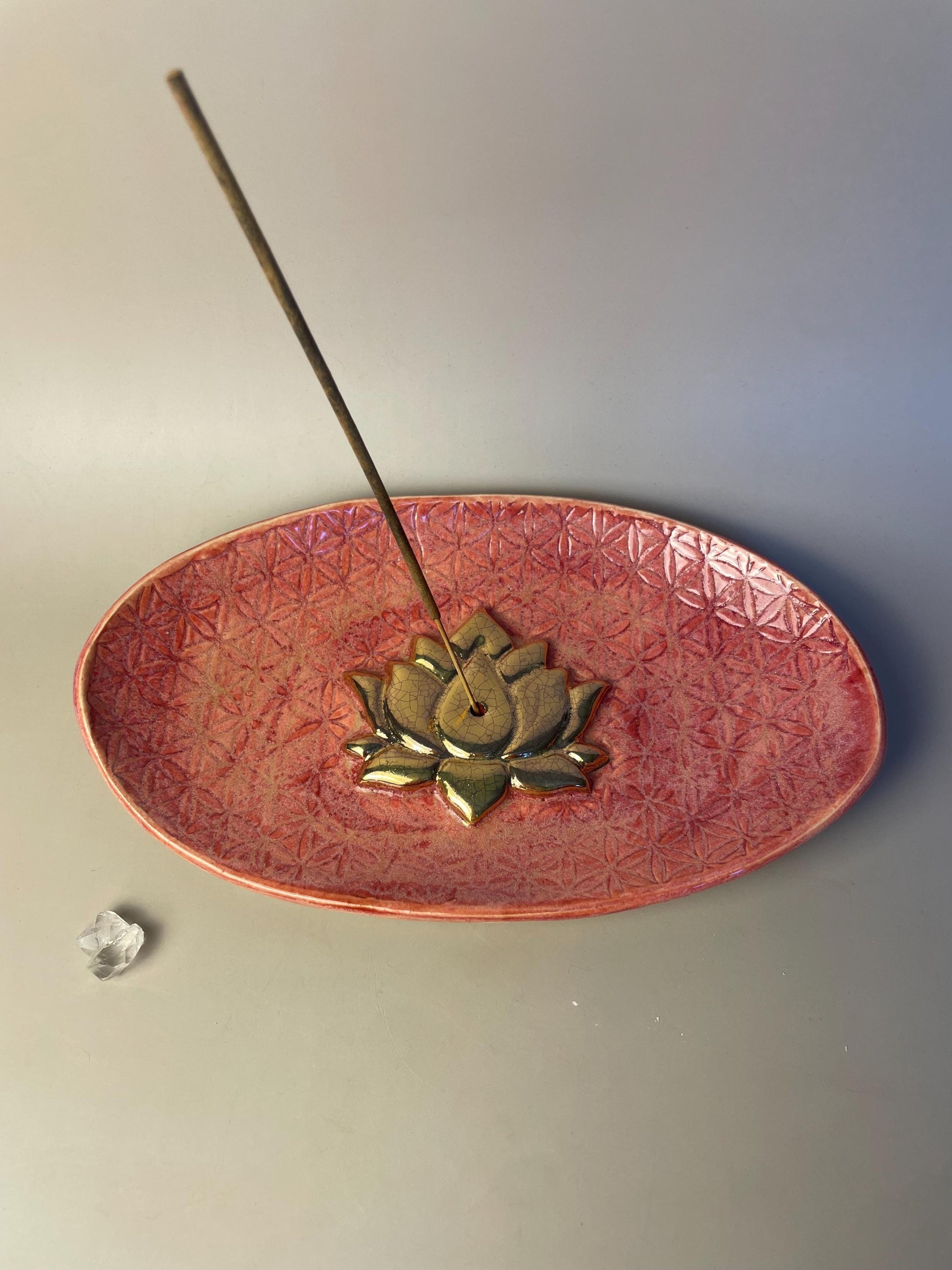 Gold Lotus Flower of Life Incense Dish – Sacred Geometry Altar Offering Bowl