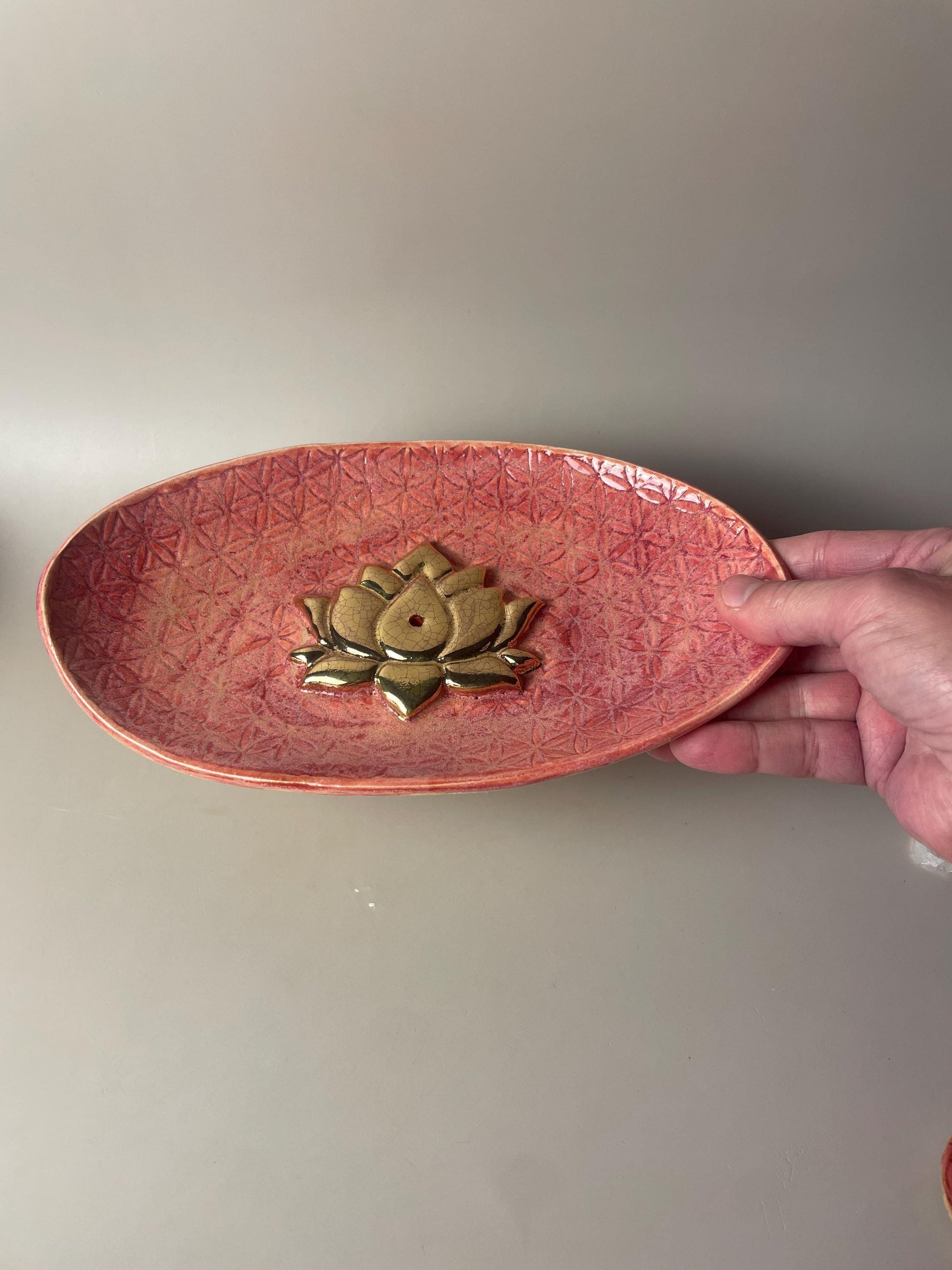 Gold Lotus Flower of Life Incense Dish – Sacred Geometry Altar Offering Bowl