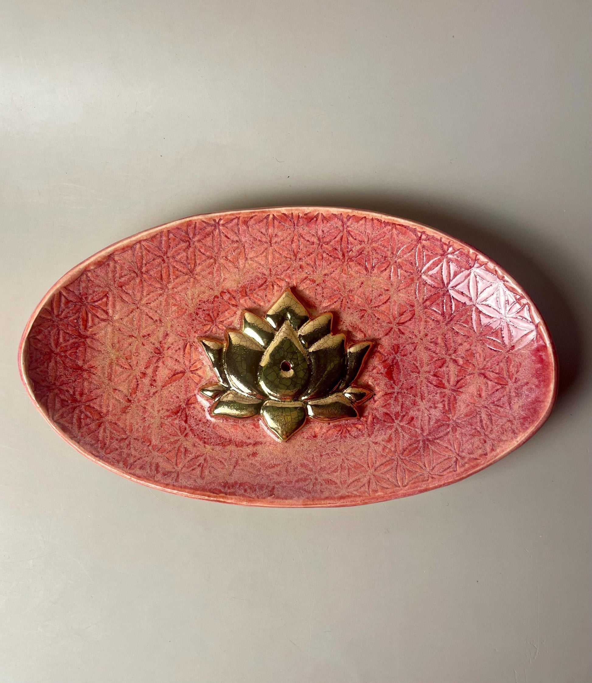 Gold Lotus Flower of Life Incense Dish – Sacred Geometry Altar Offering Bowl