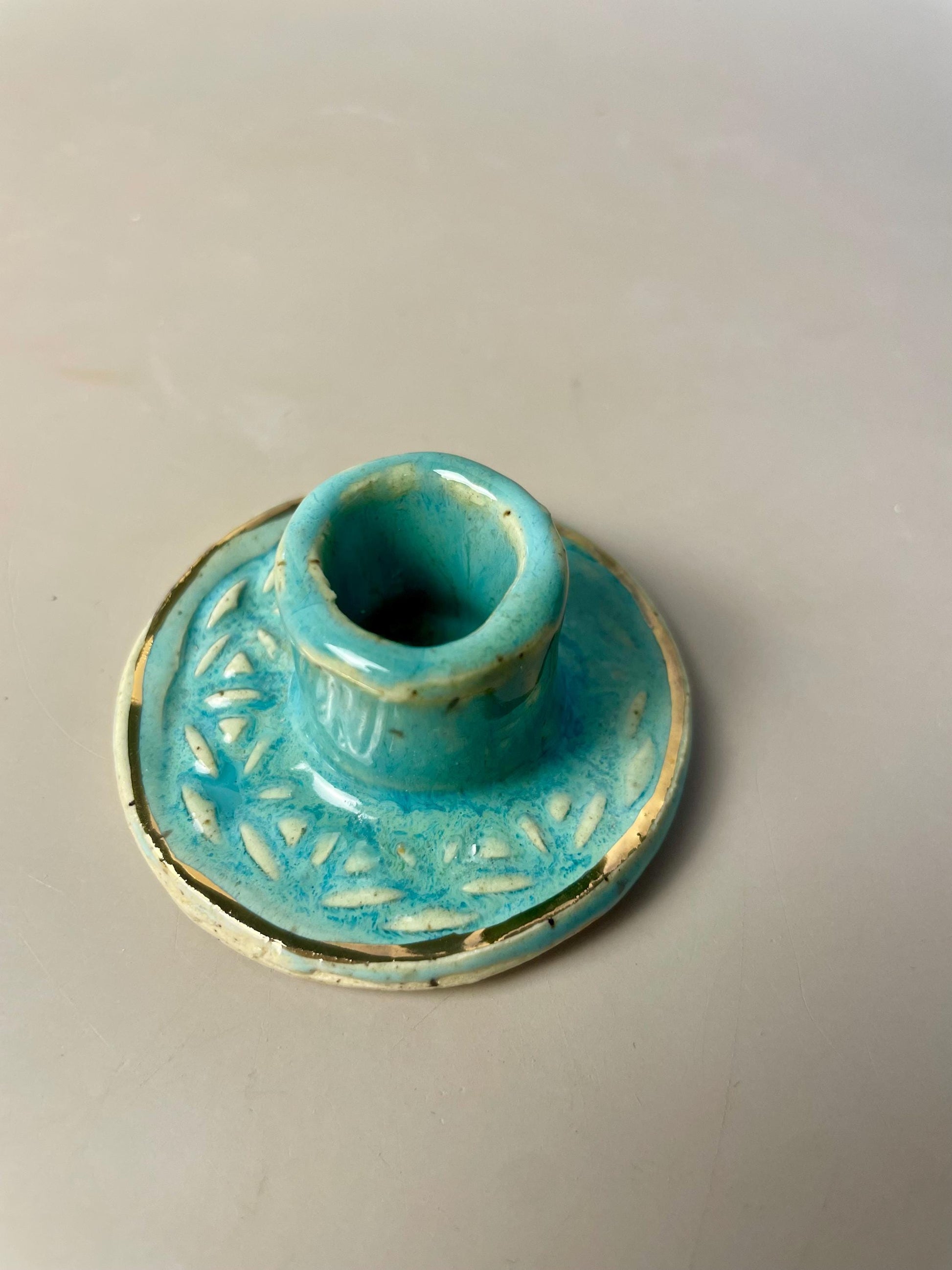 Small Turquoise Flower of Life Candle & Palo Santo Holder