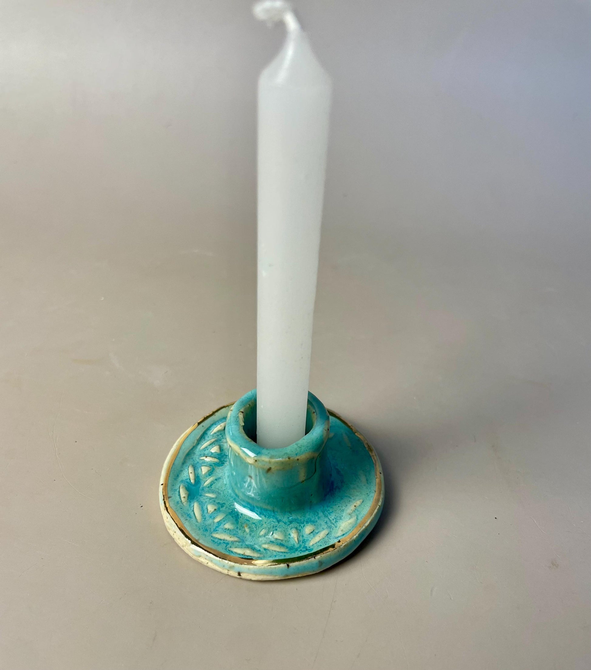 Small Turquoise Flower of Life Candle & Palo Santo Holder