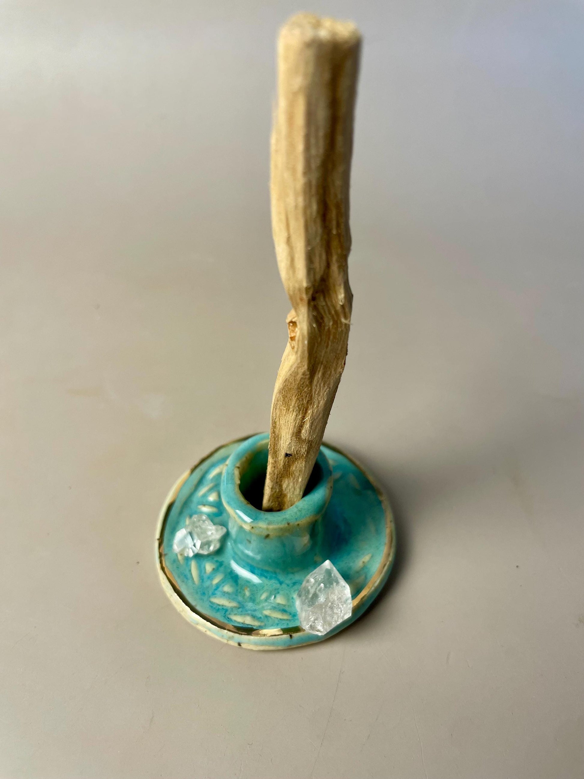 Small Turquoise Flower of Life Candle & Palo Santo Holder